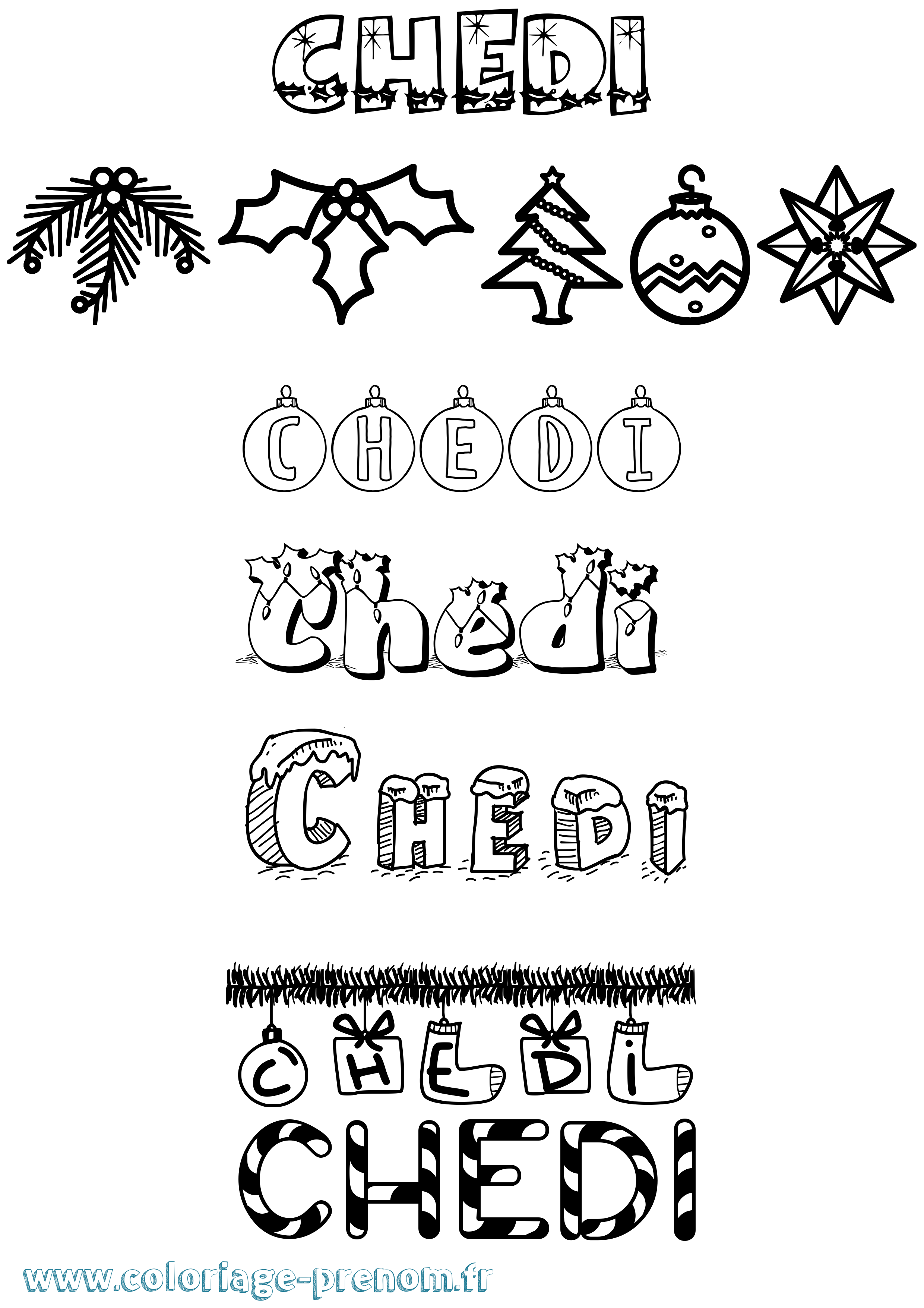 Coloriage prénom Chedi Noël