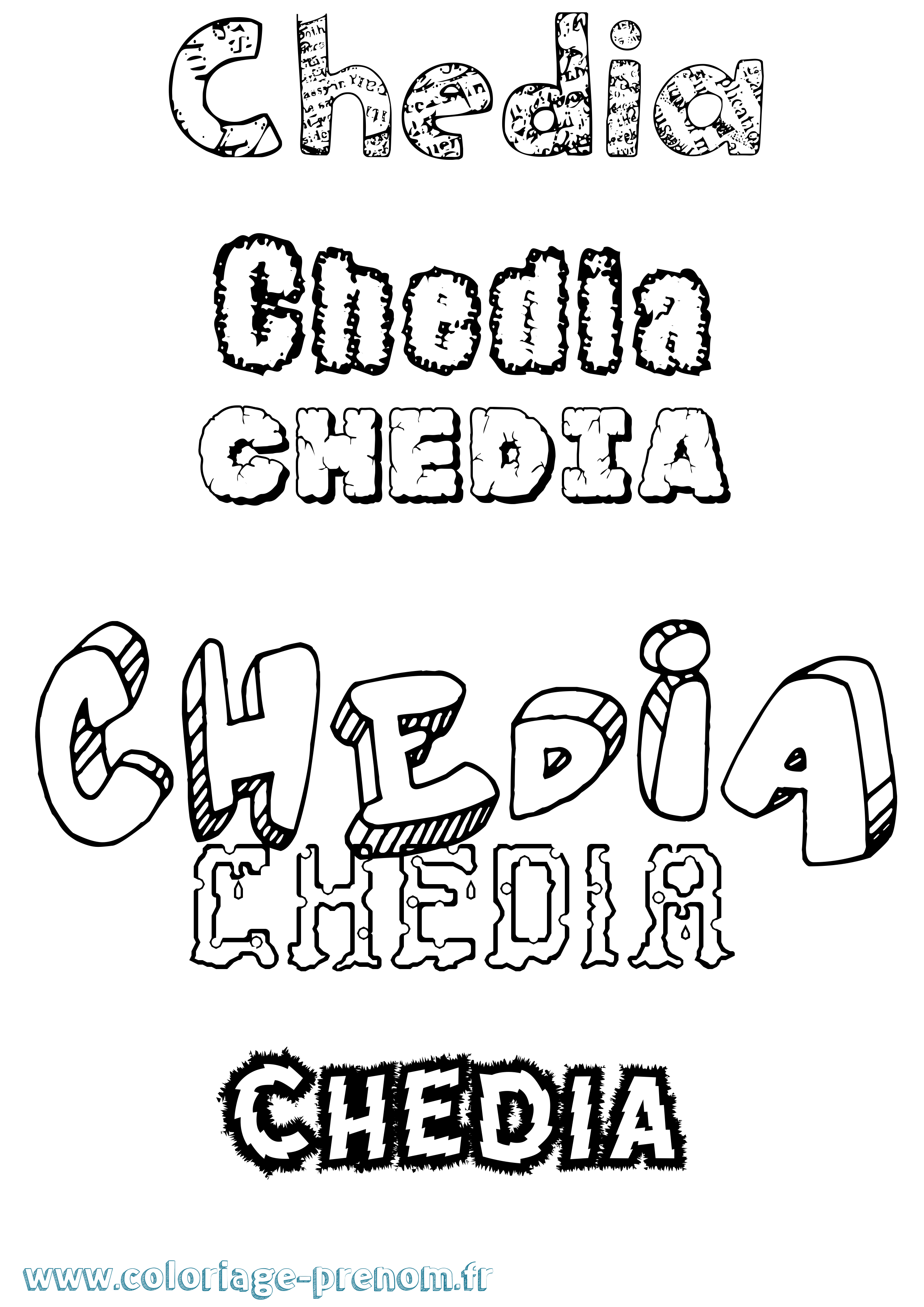 Coloriage prénom Chedia Destructuré