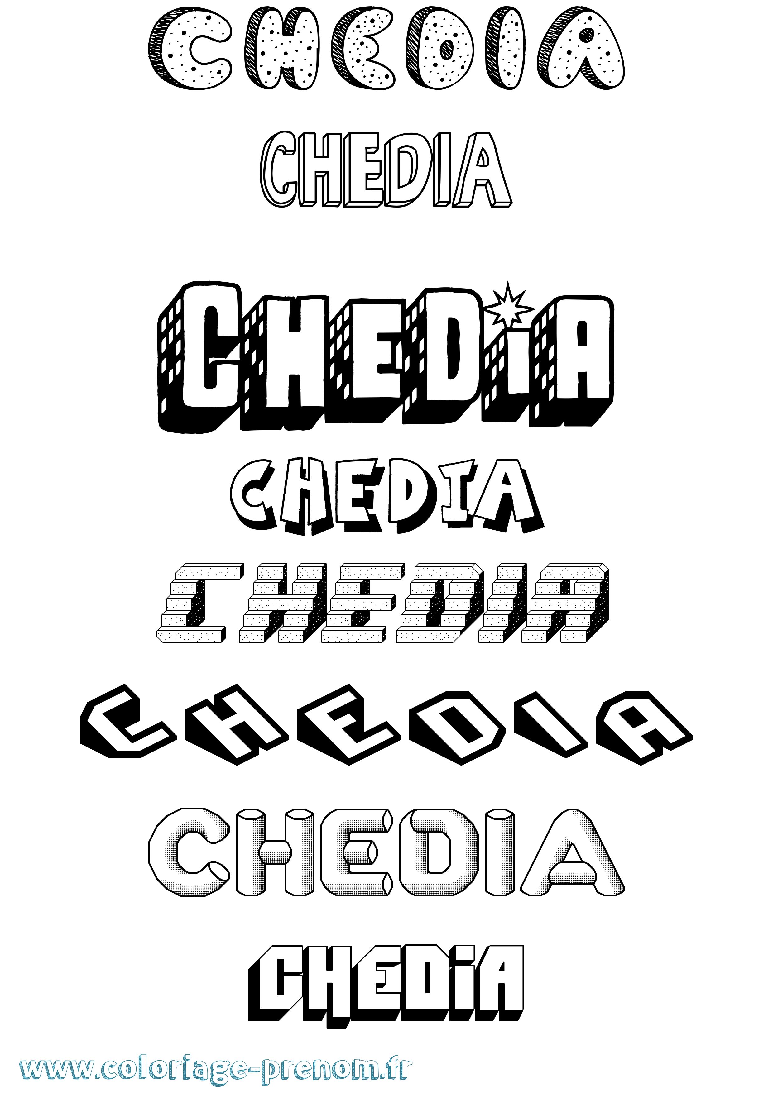 Coloriage prénom Chedia Effet 3D