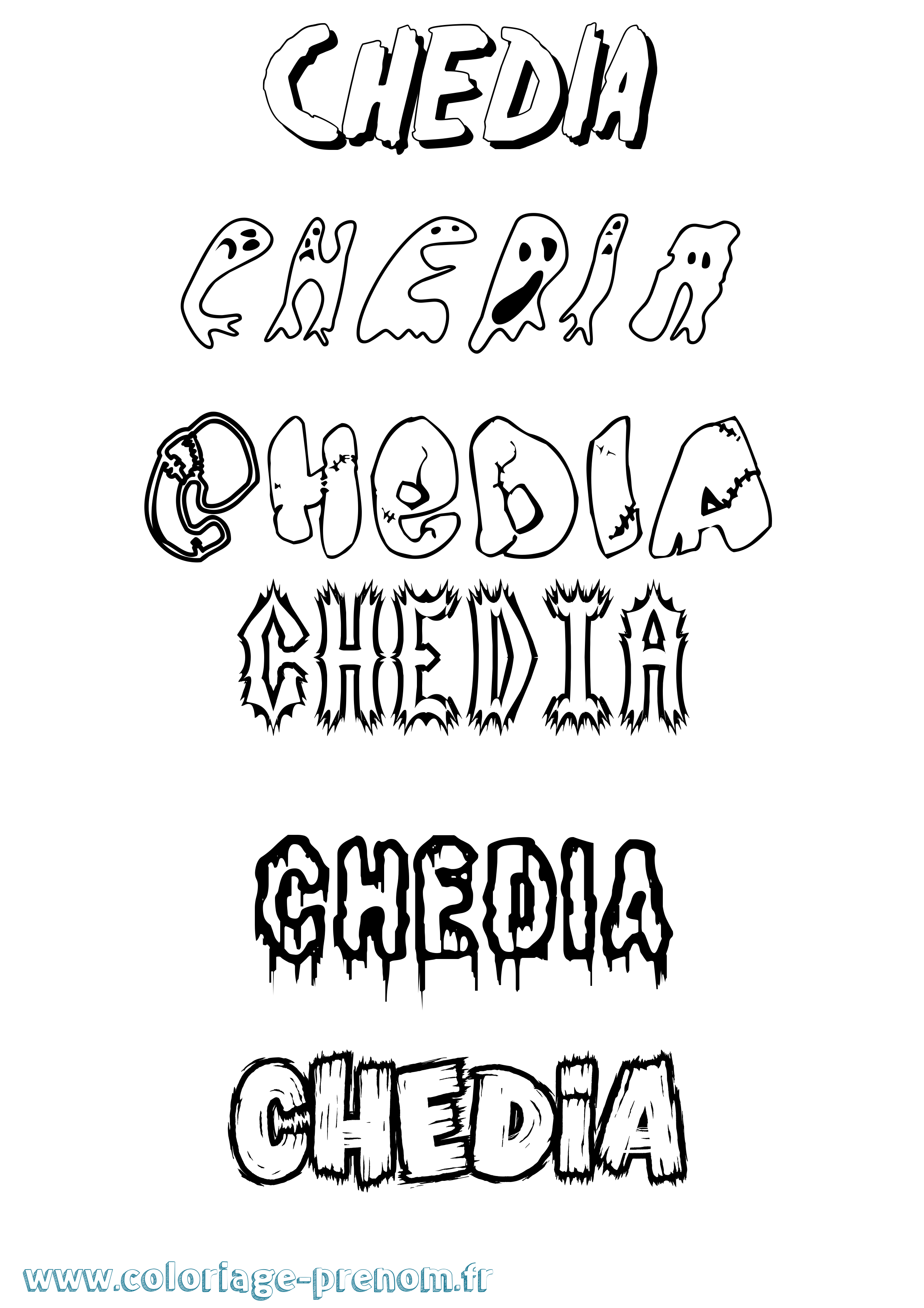 Coloriage prénom Chedia Frisson