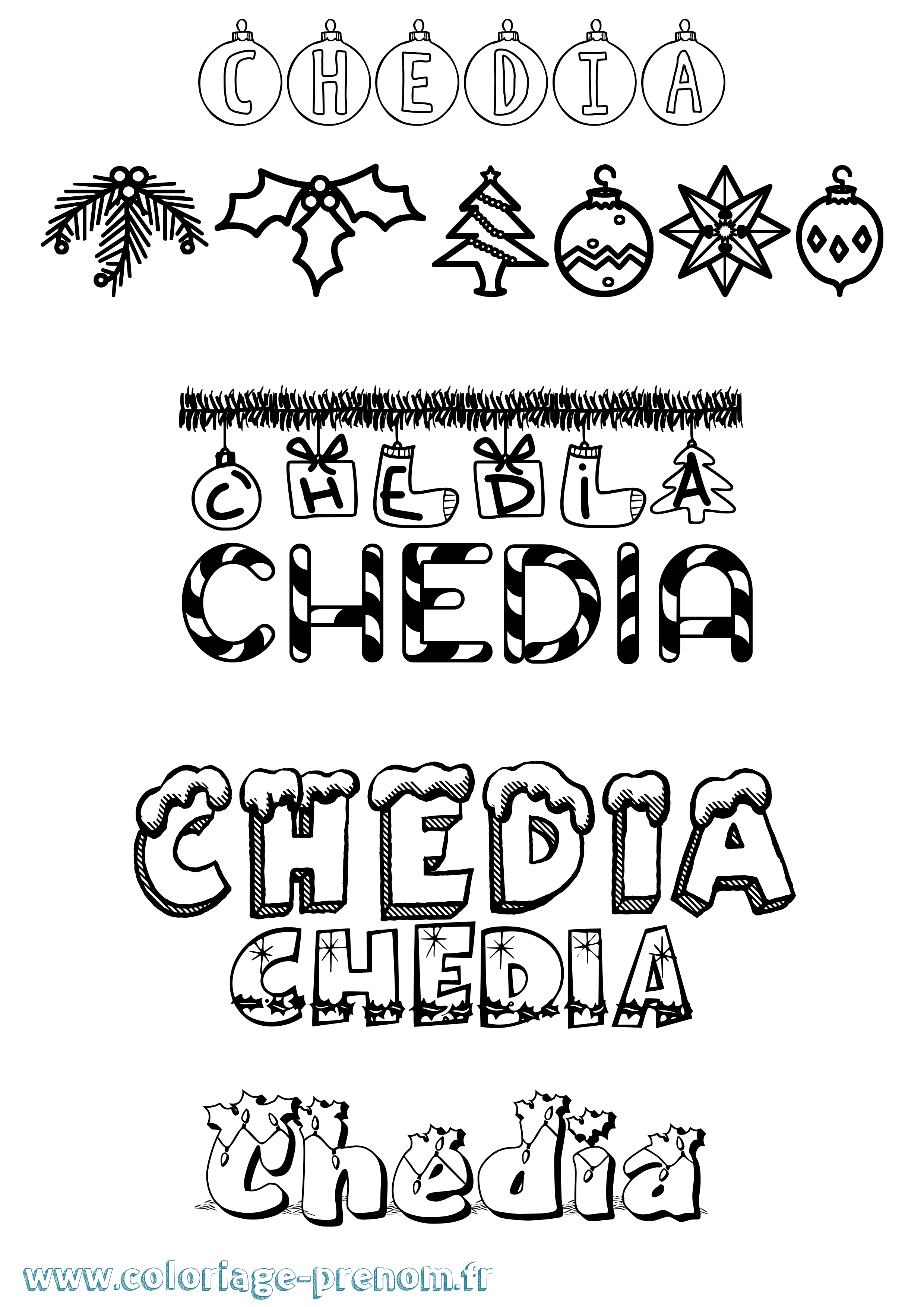 Coloriage prénom Chedia Noël