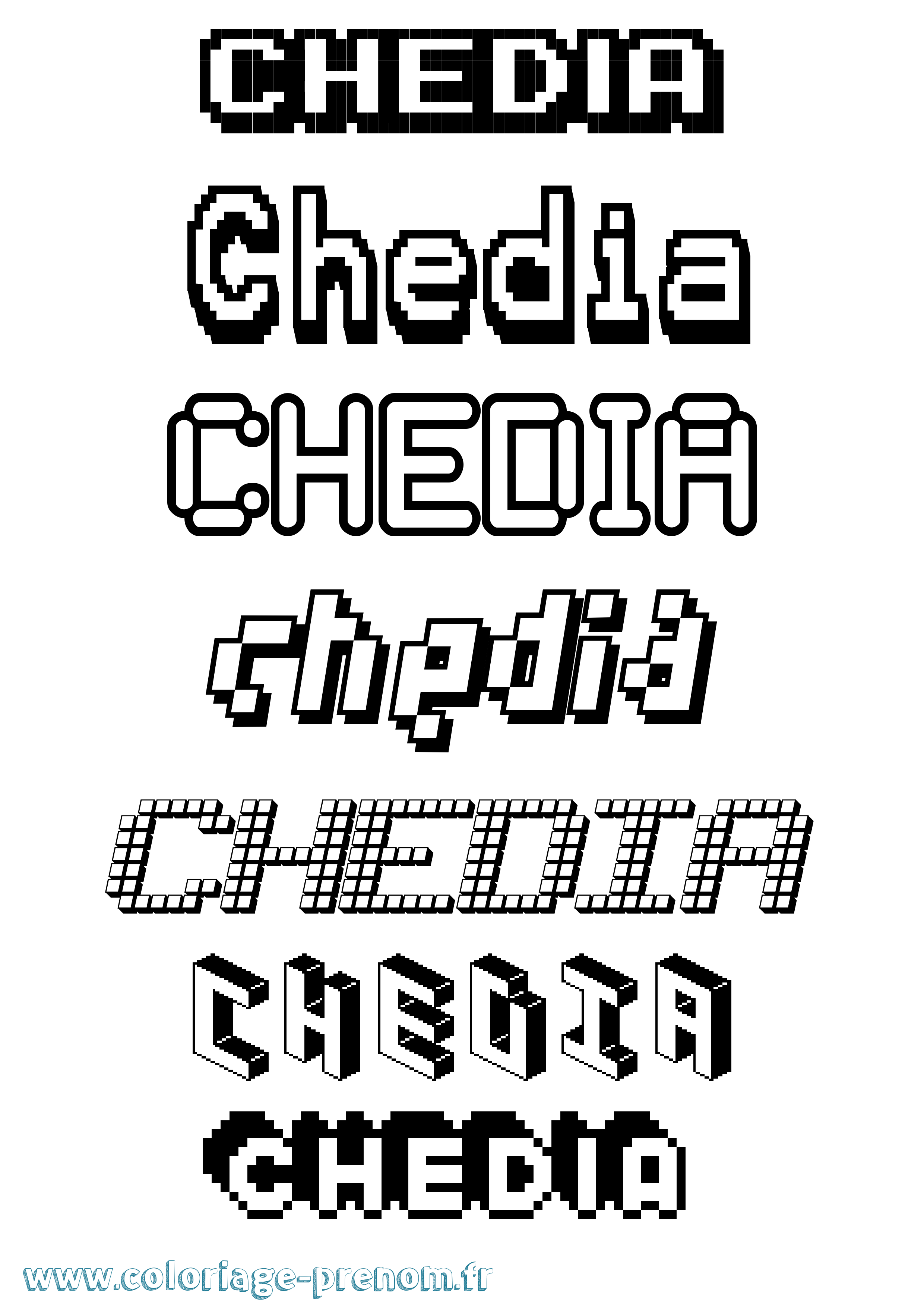 Coloriage prénom Chedia Pixel