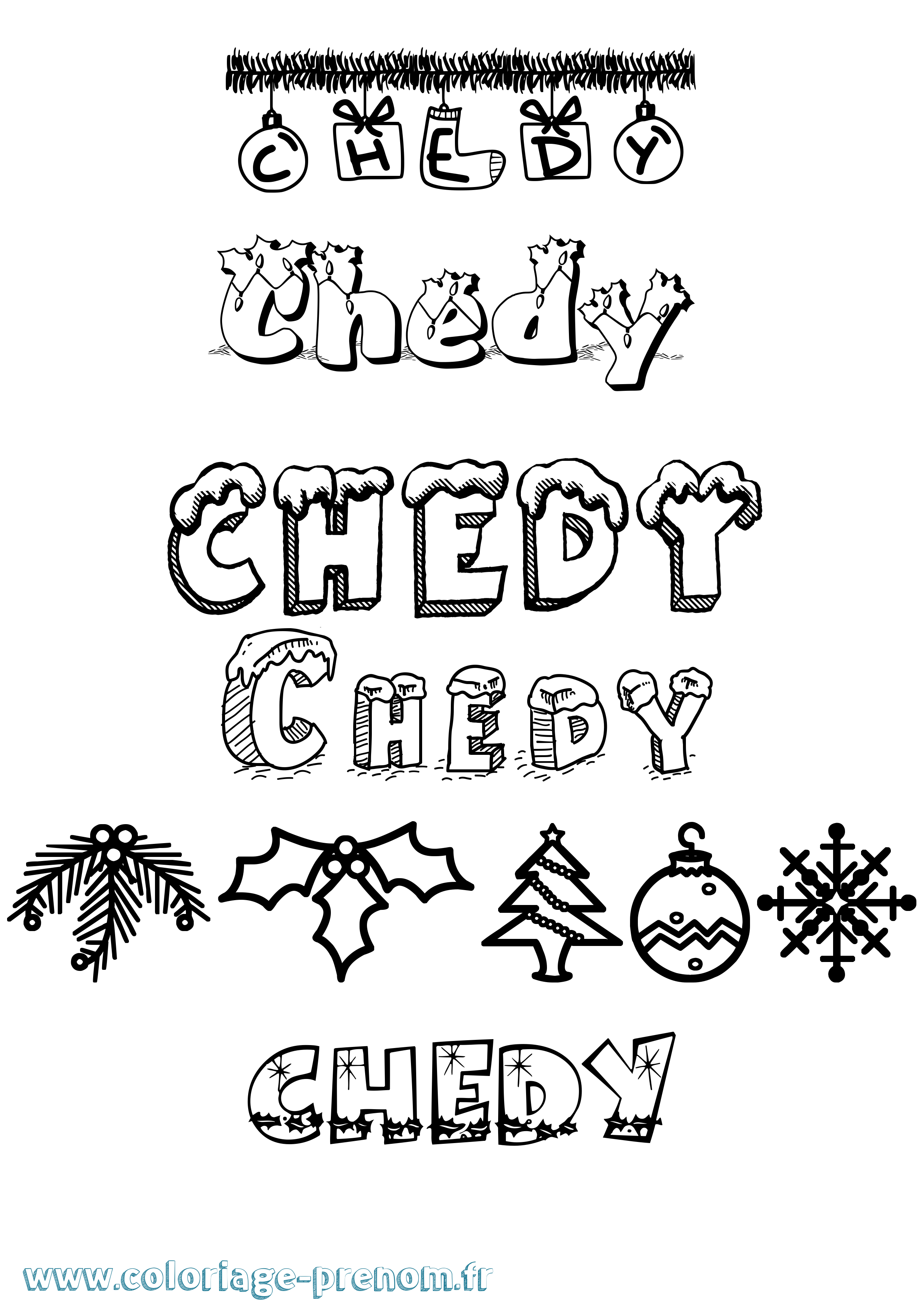 Coloriage Chedy Noël Coloriage prénom Chedy Noël