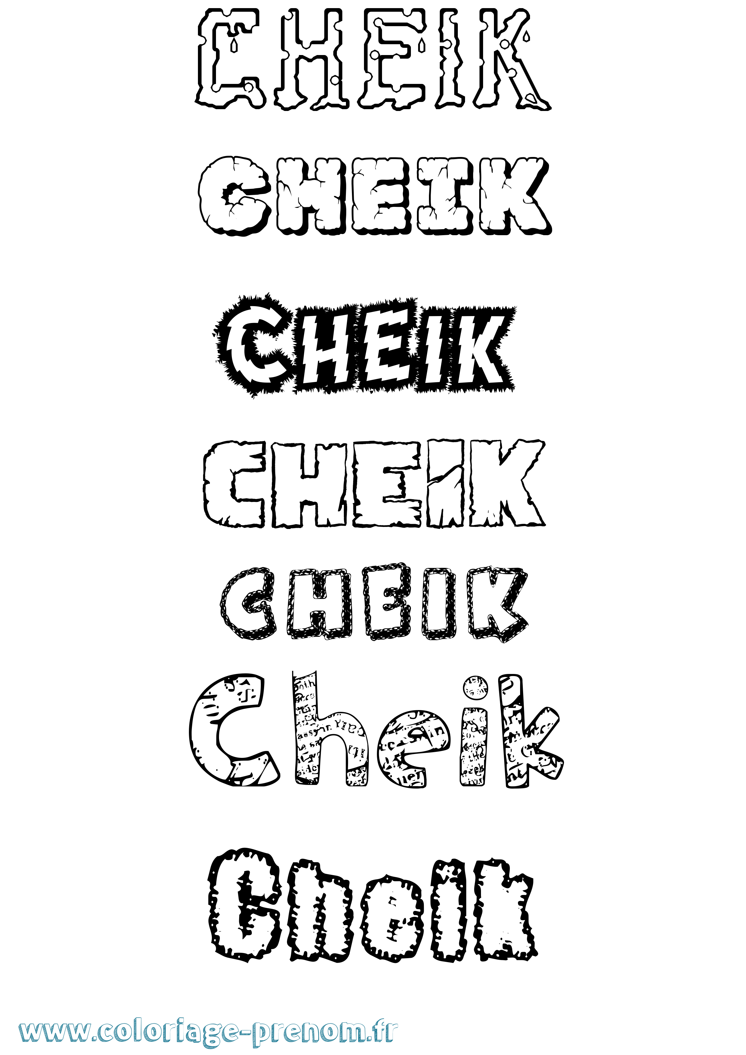 Coloriage prénom Cheik Destructuré