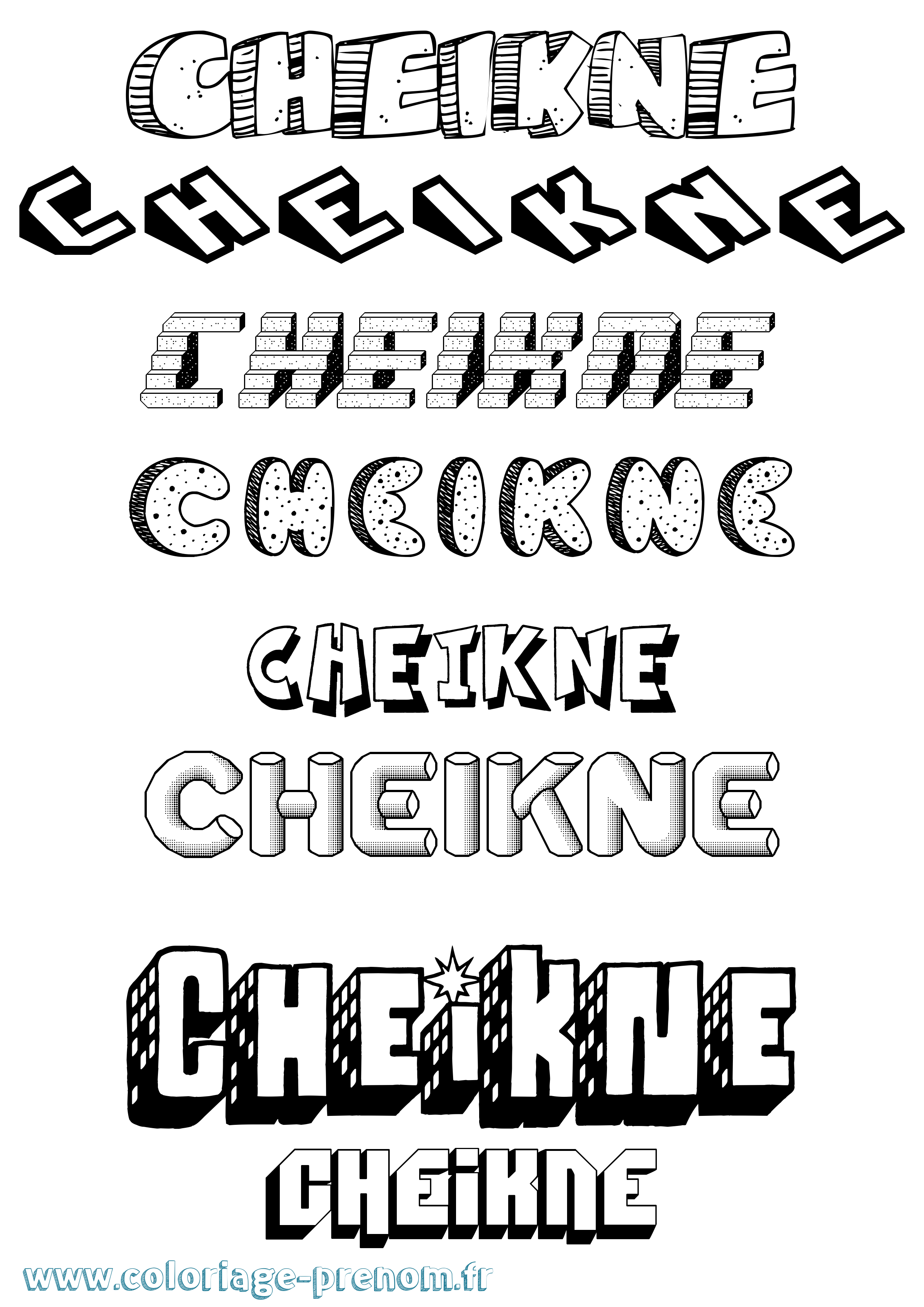 Coloriage prénom Cheikne Effet 3D