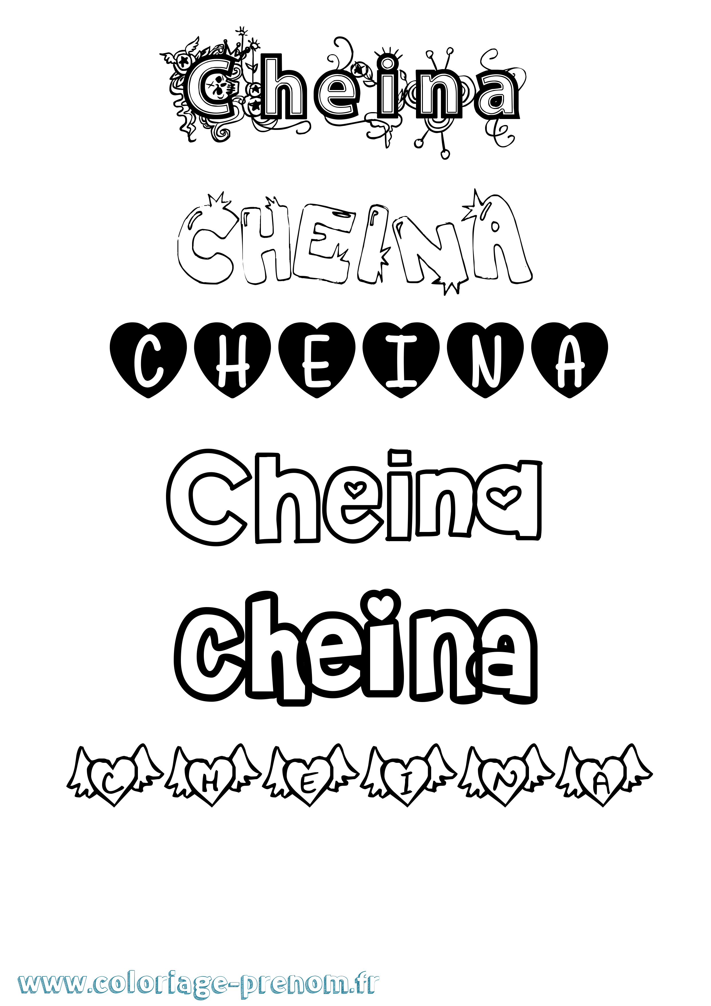Coloriage prénom Cheina Girly
