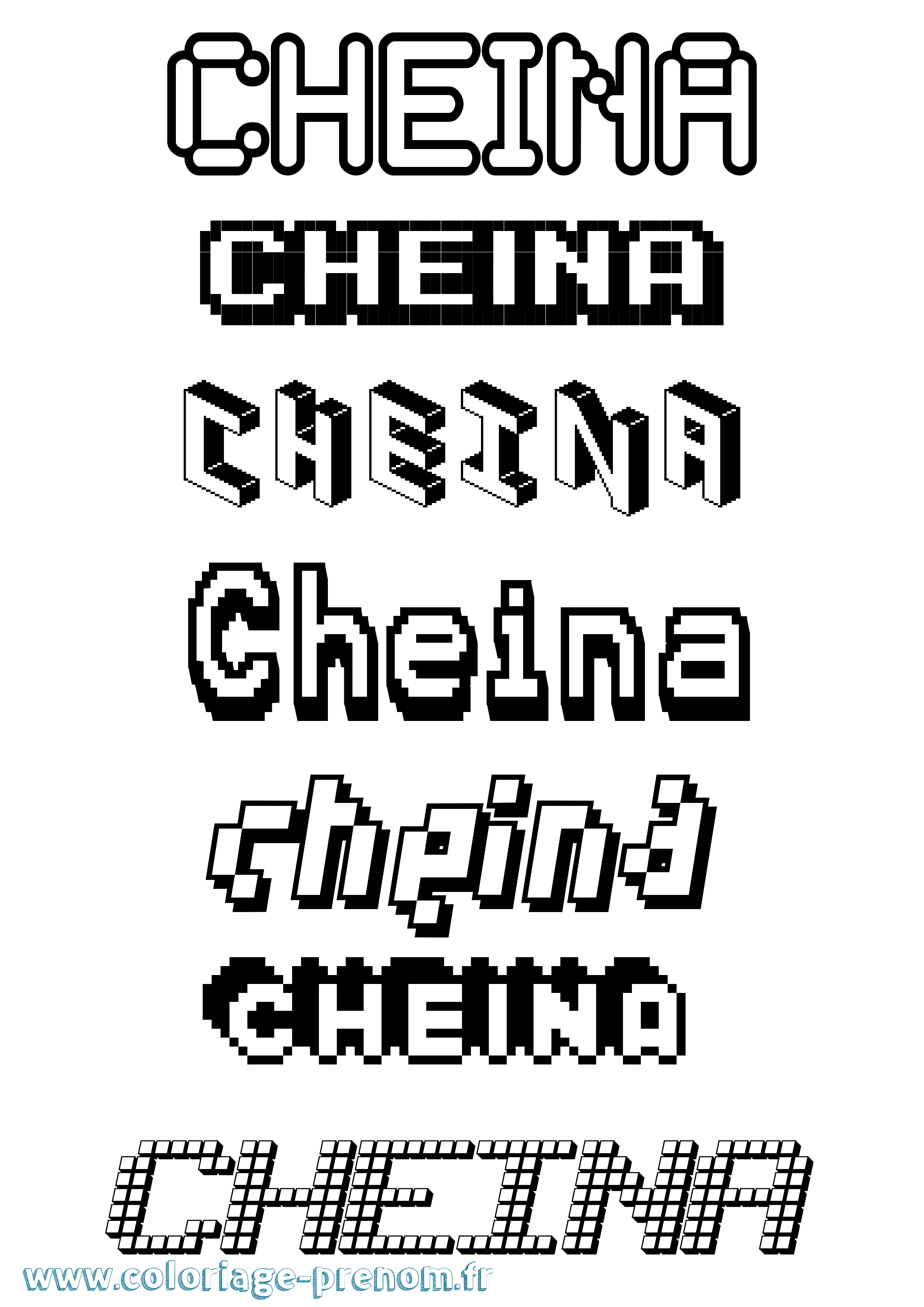 Coloriage prénom Cheina Pixel