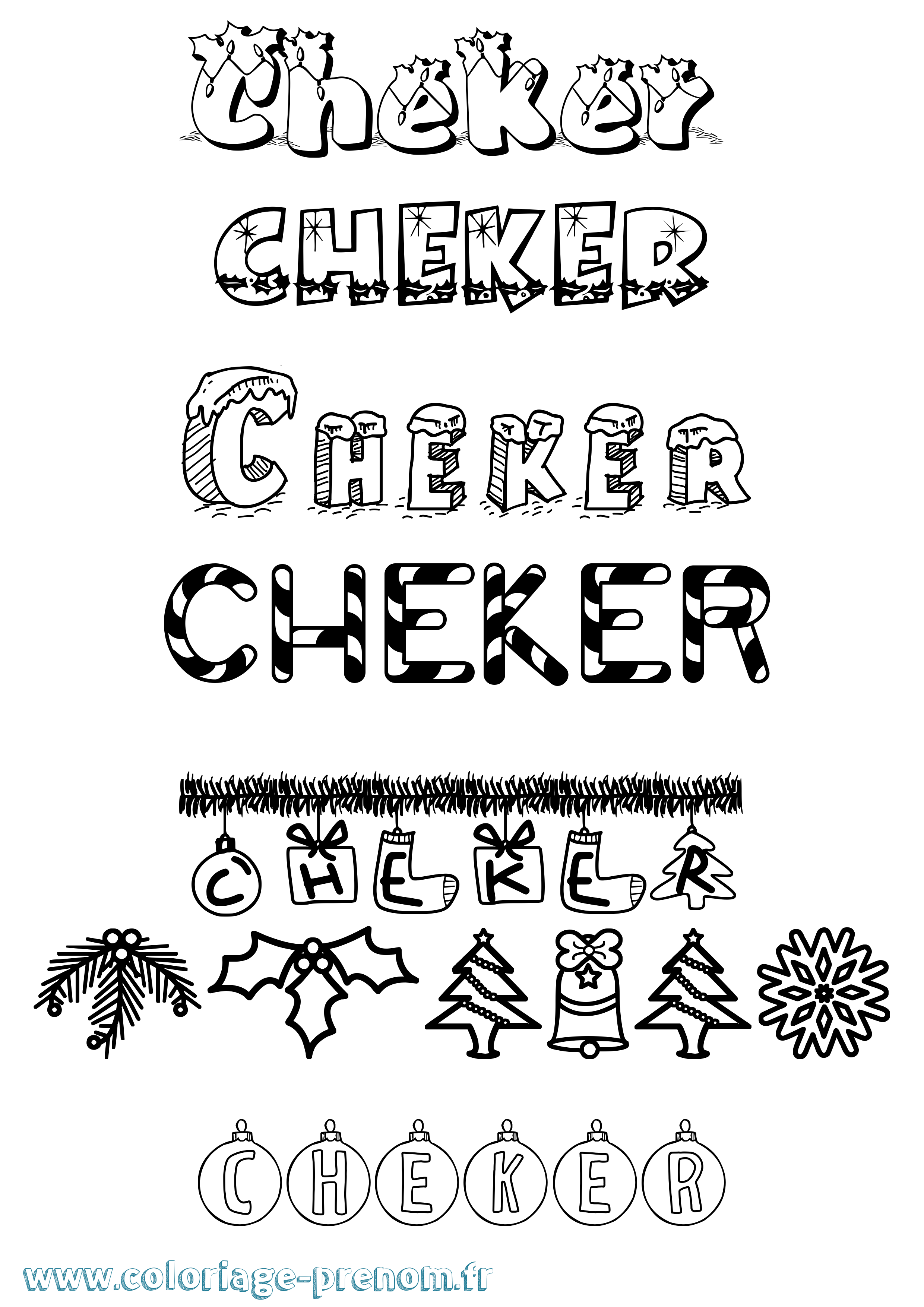 Coloriage prénom Cheker Noël