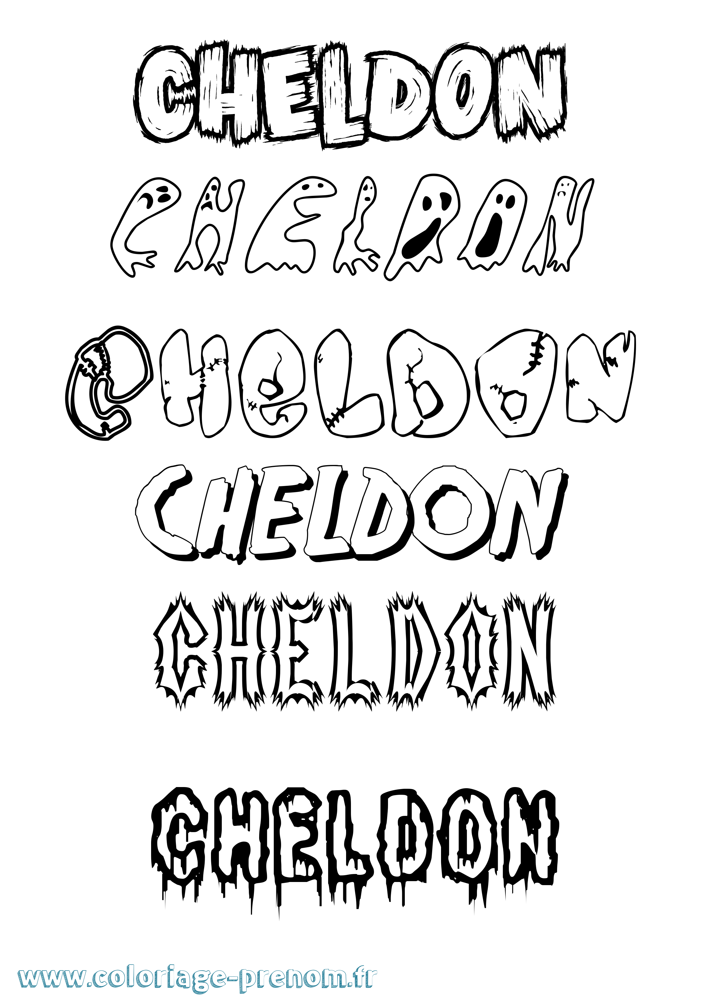 Coloriage prénom Cheldon Frisson
