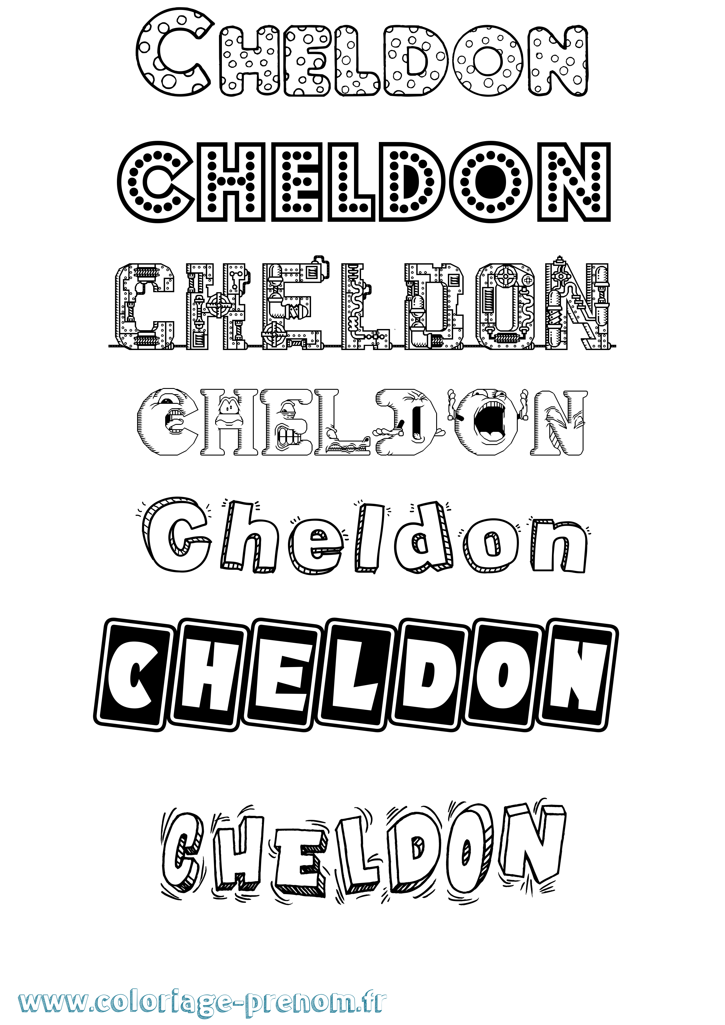 Coloriage prénom Cheldon Fun