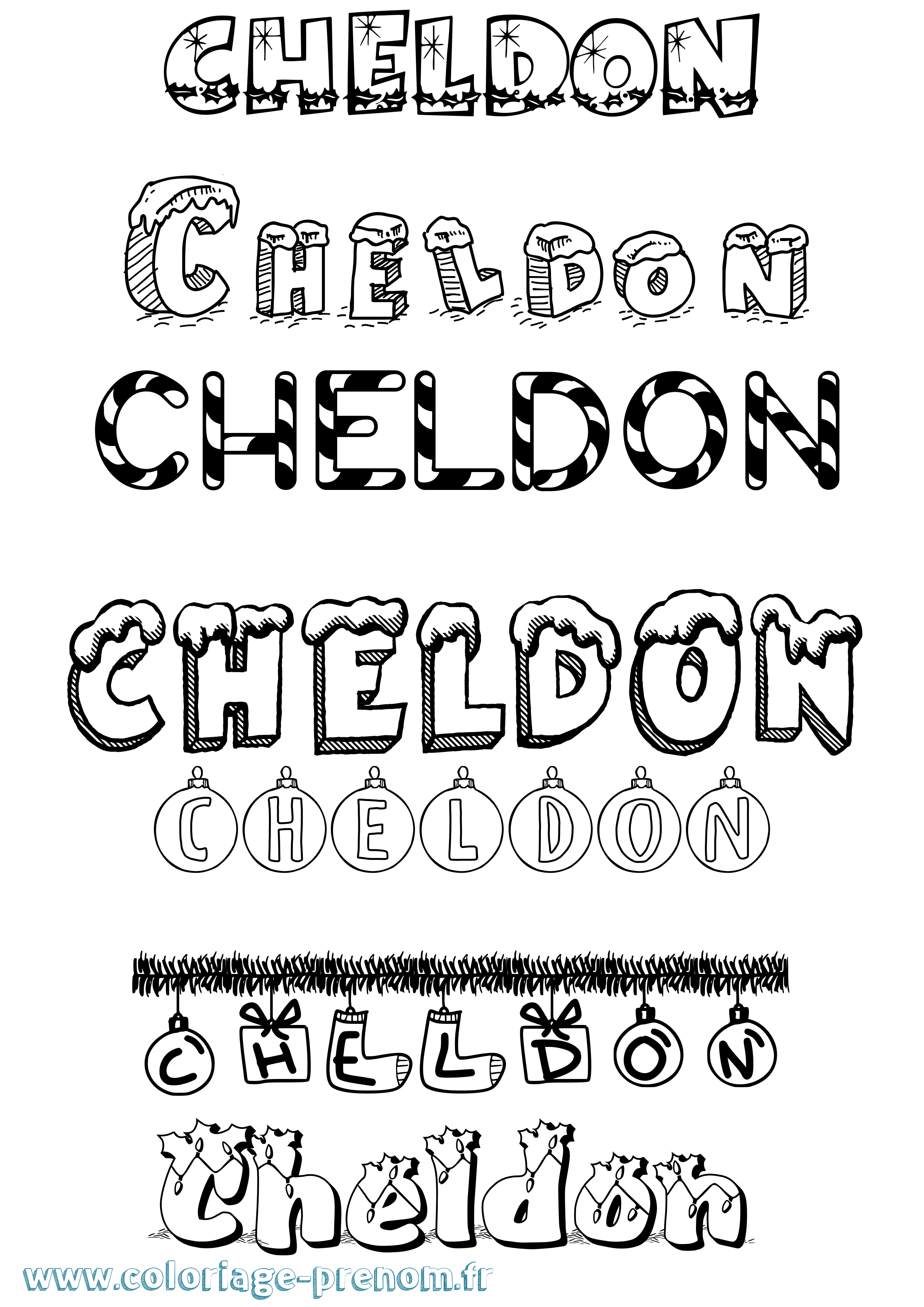 Coloriage prénom Cheldon Noël