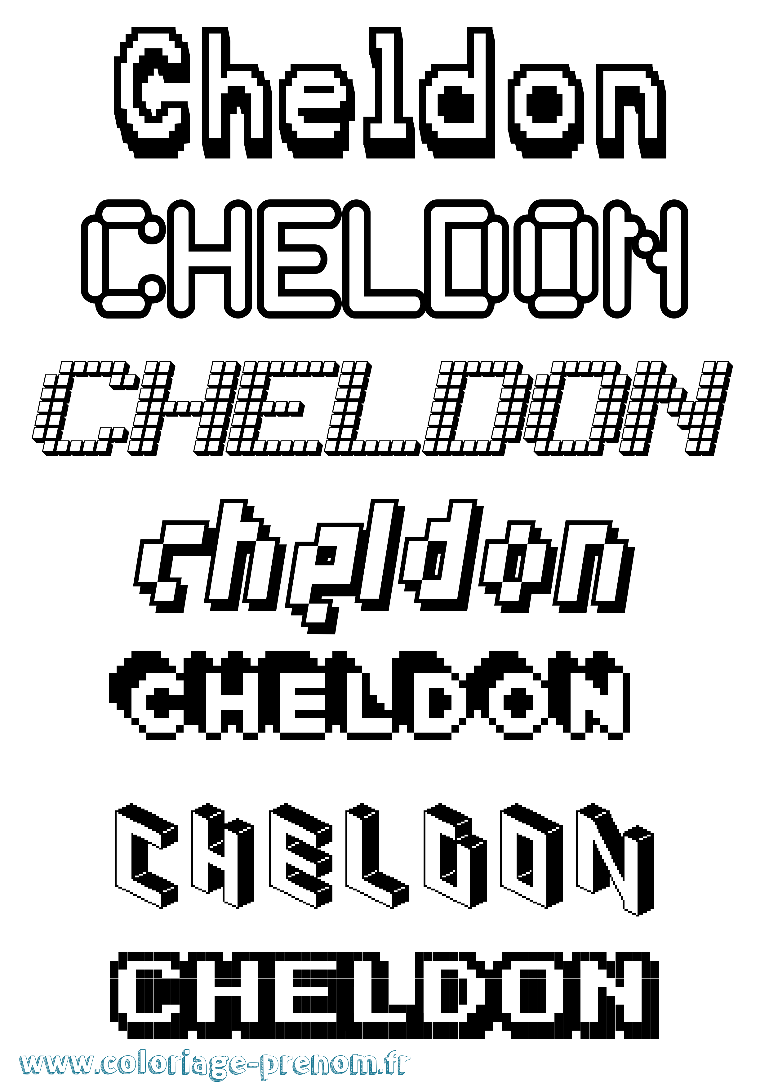 Coloriage prénom Cheldon Pixel
