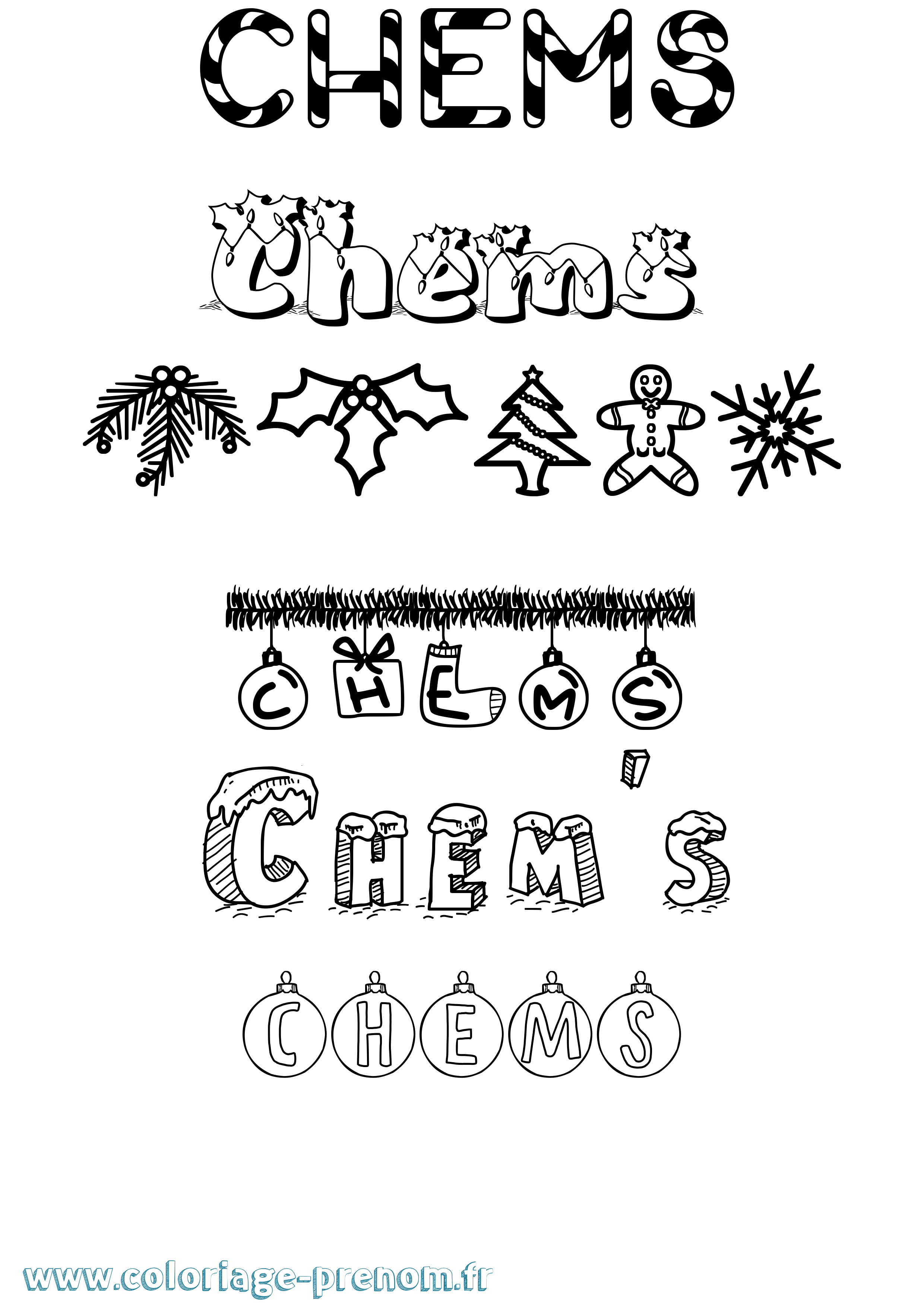 Coloriage Chem'S Noël Coloriage prénom Chem'S Noël