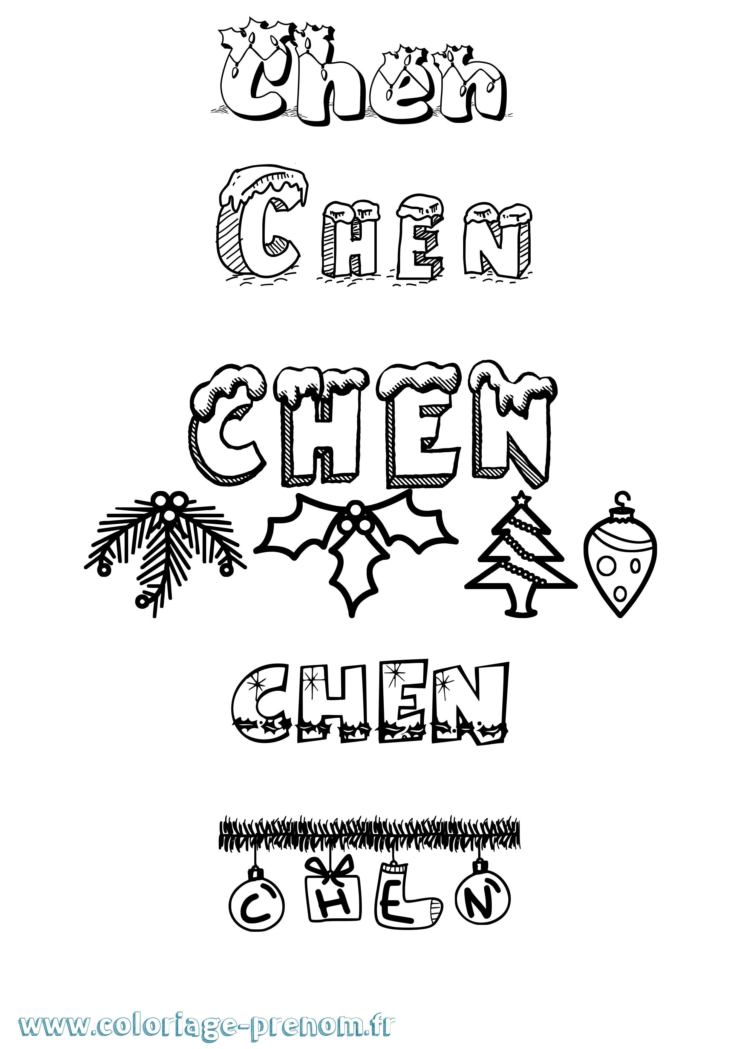 Coloriage prénom Chen Noël
