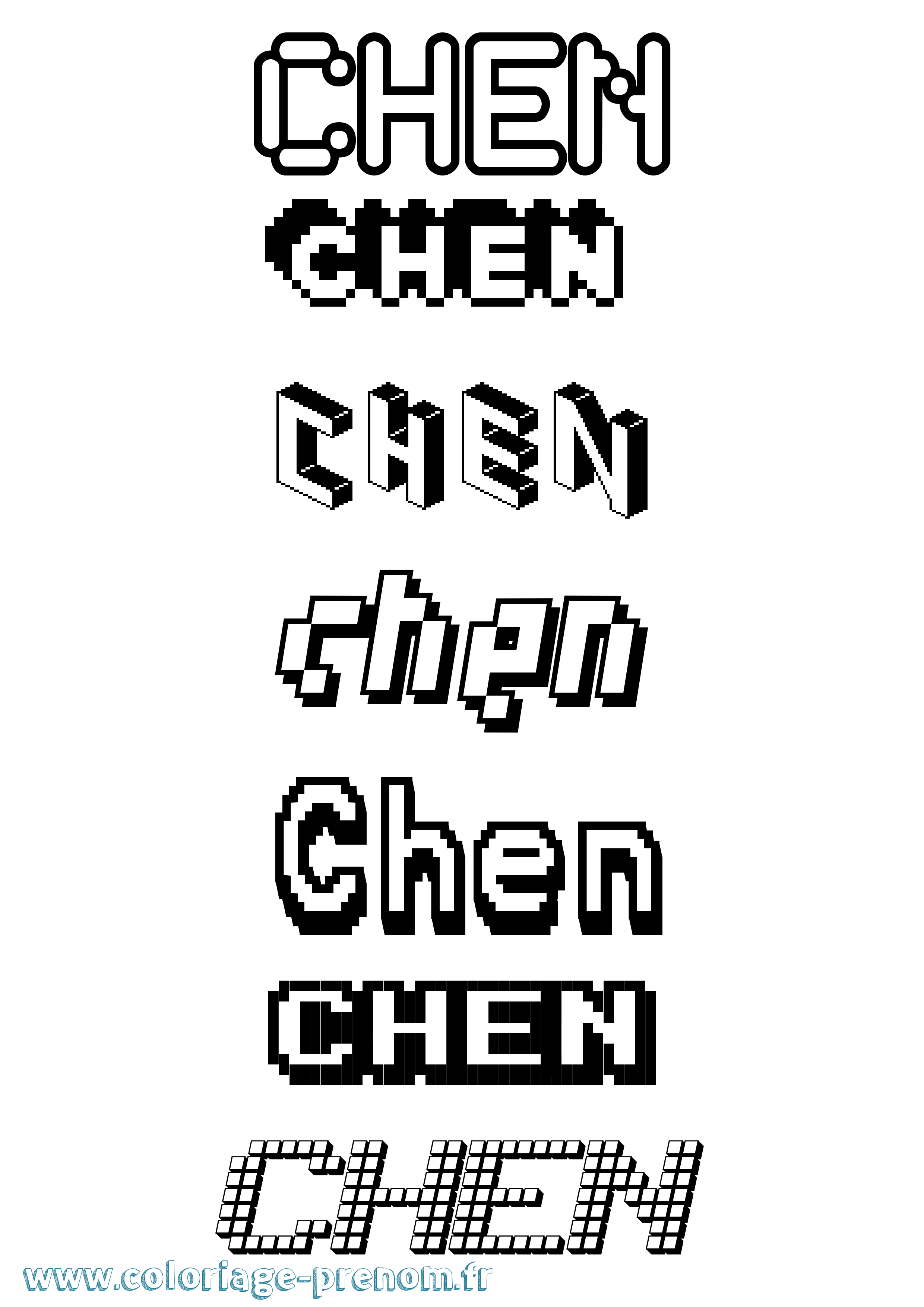 Coloriage prénom Chen Pixel