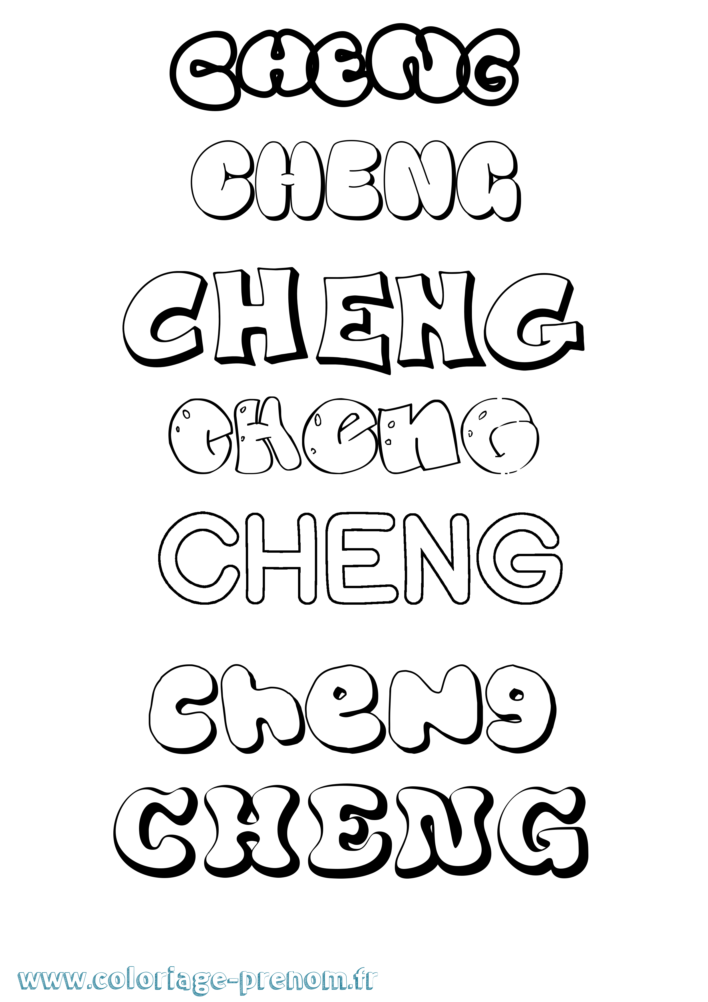 Coloriage prénom Cheng Bubble