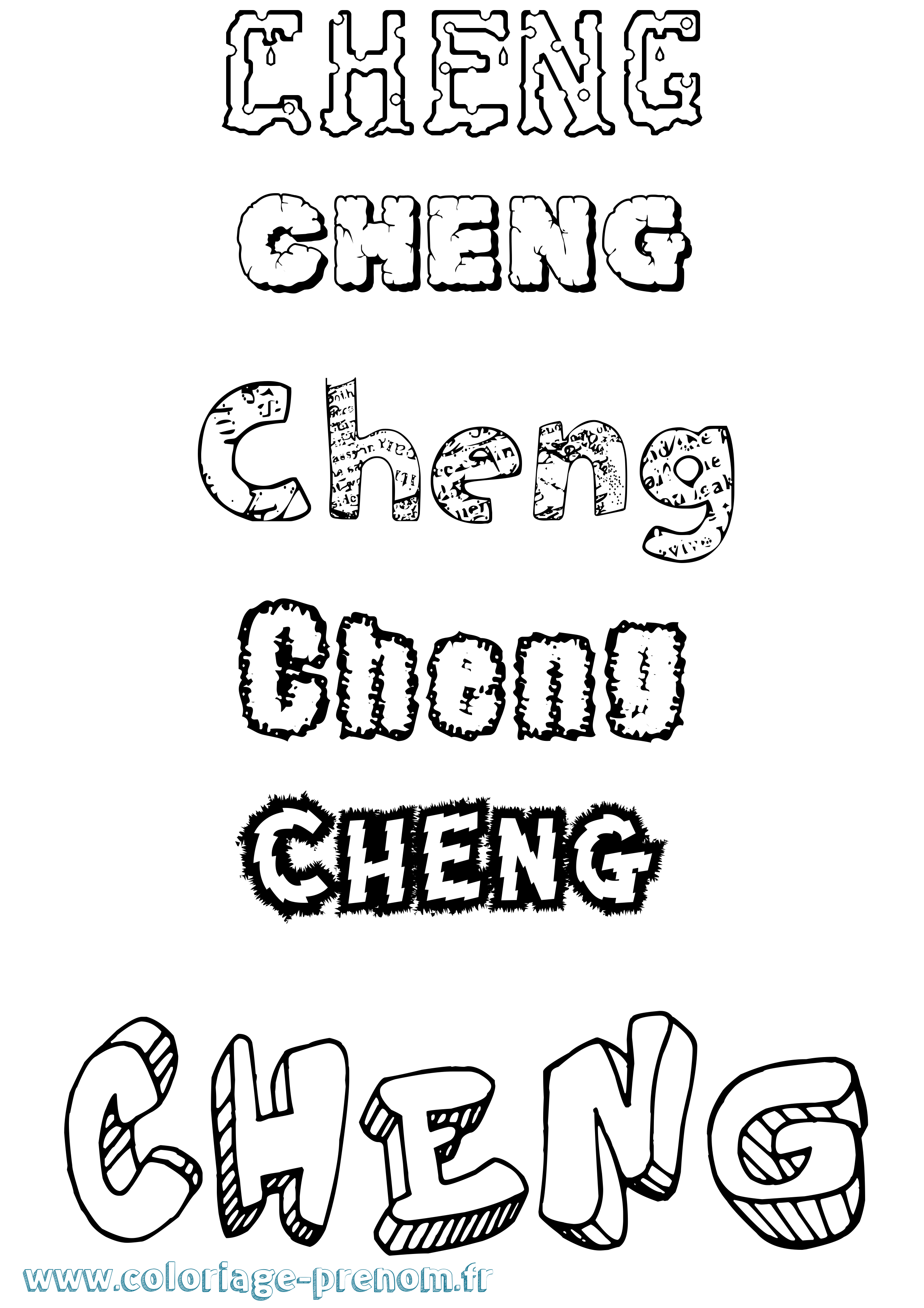 Coloriage prénom Cheng Destructuré