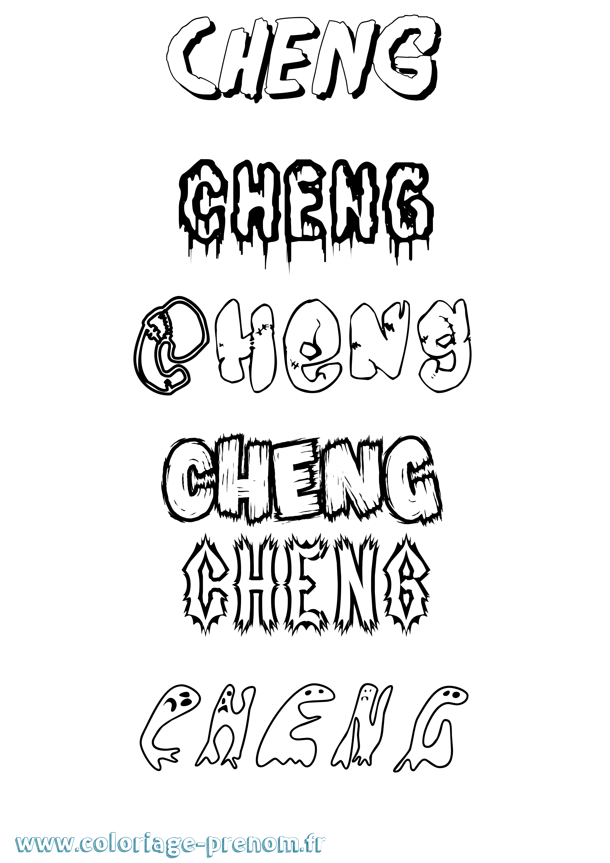 Coloriage prénom Cheng Frisson