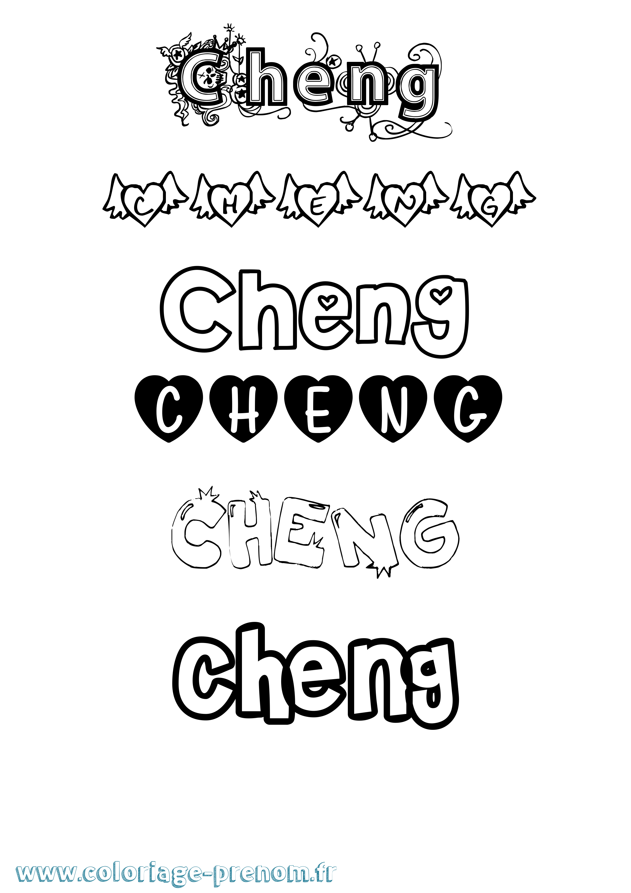 Coloriage prénom Cheng Girly