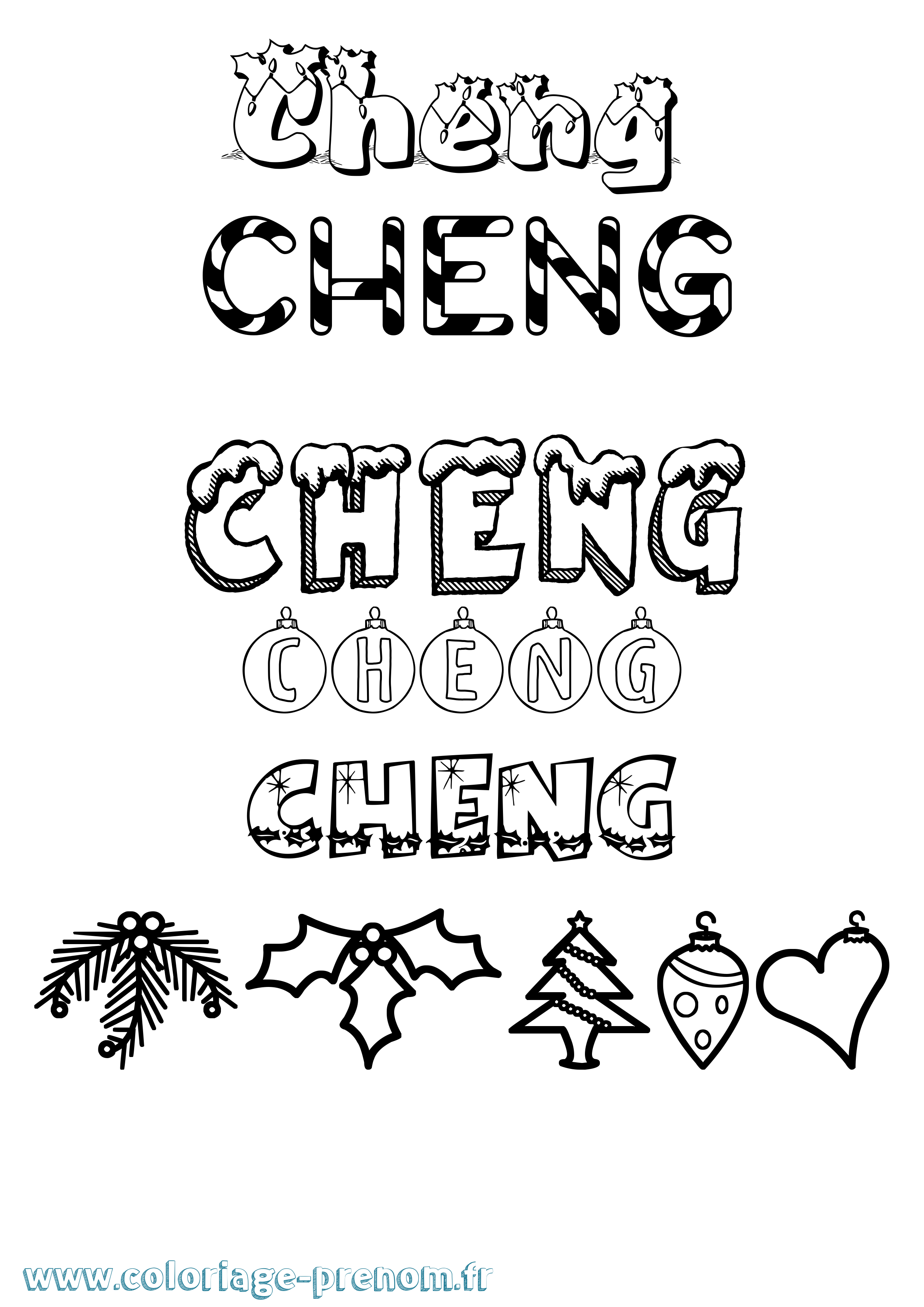 Coloriage prénom Cheng Noël