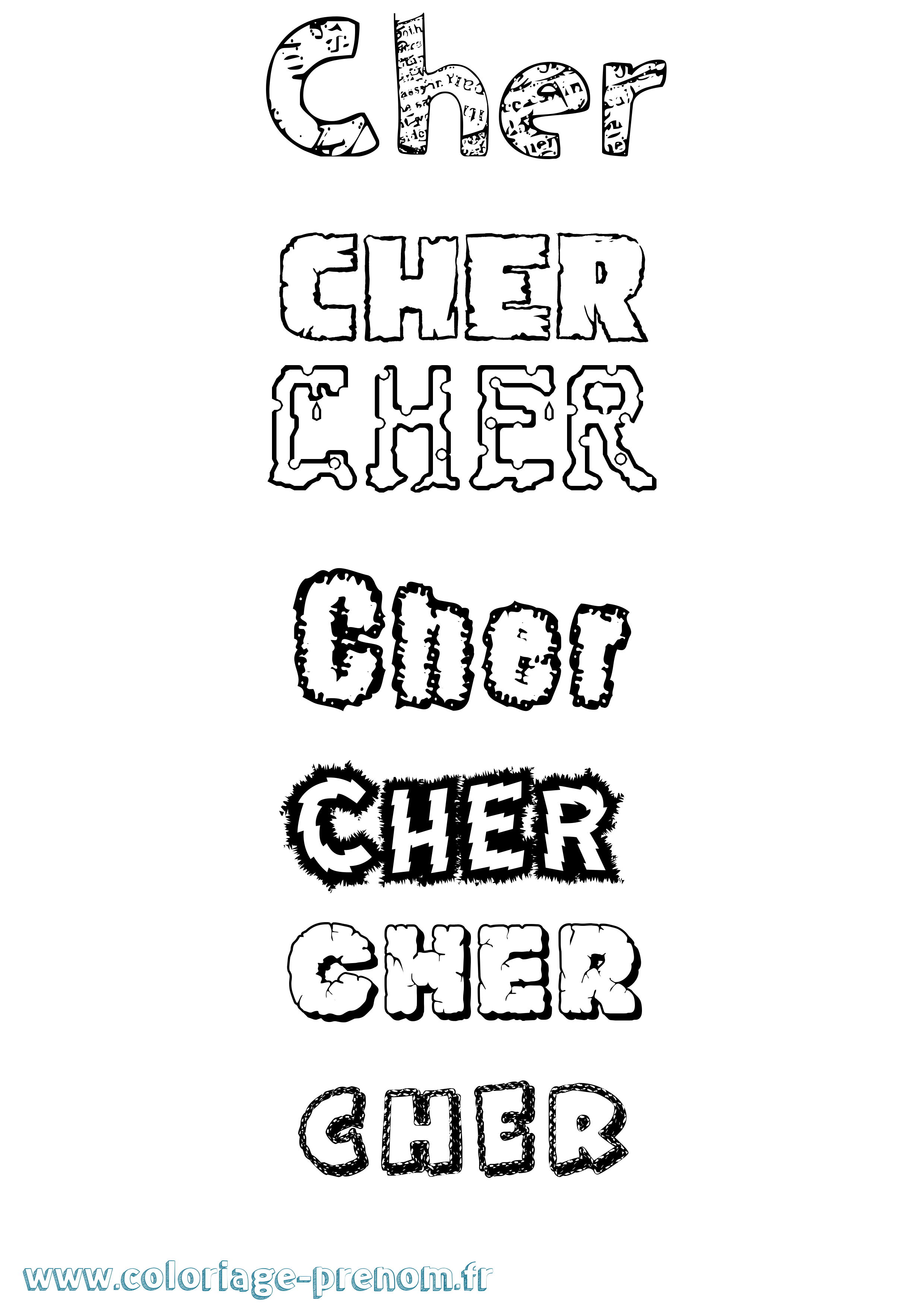 Coloriage prénom Cher Destructuré