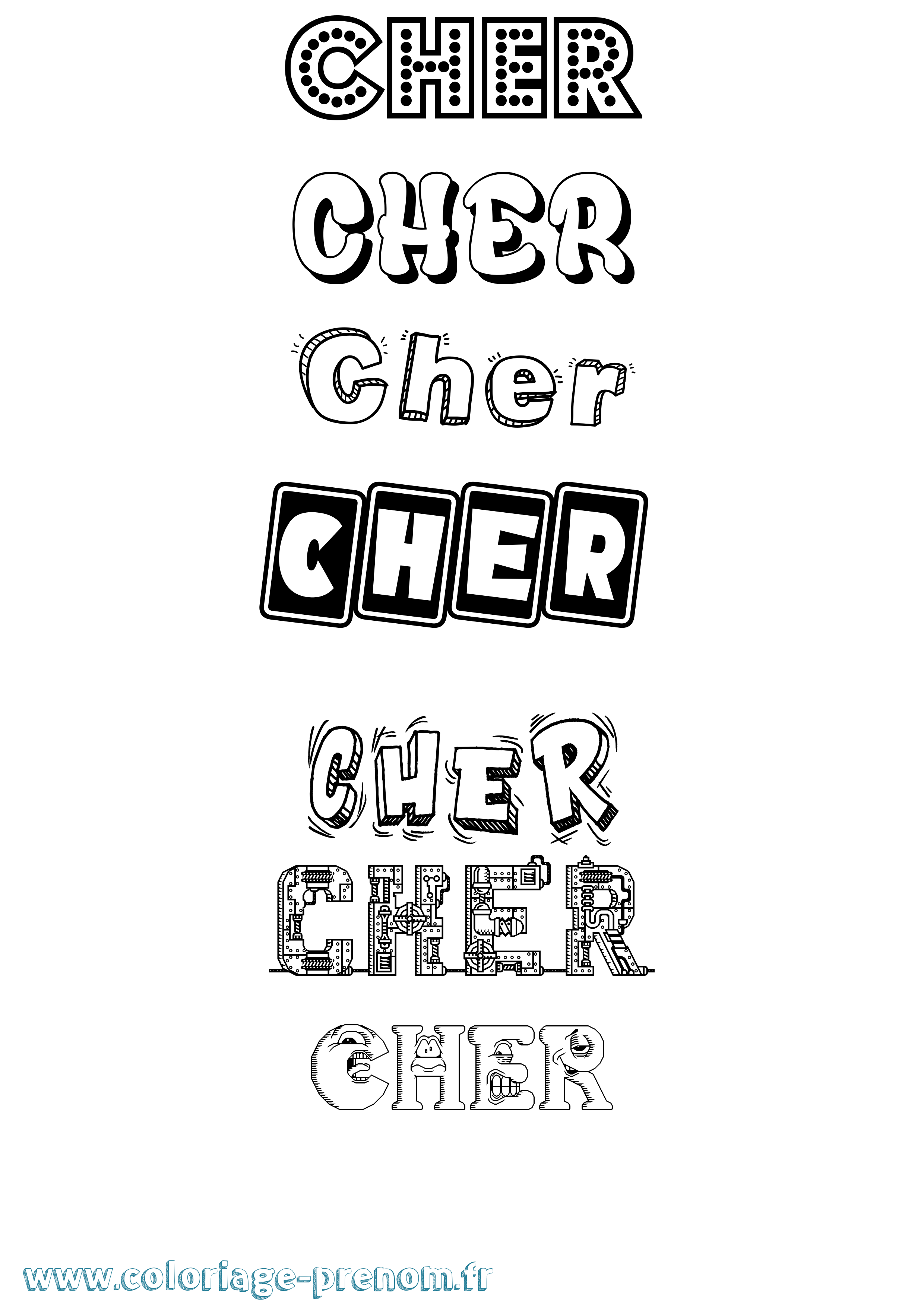 Coloriage prénom Cher Fun