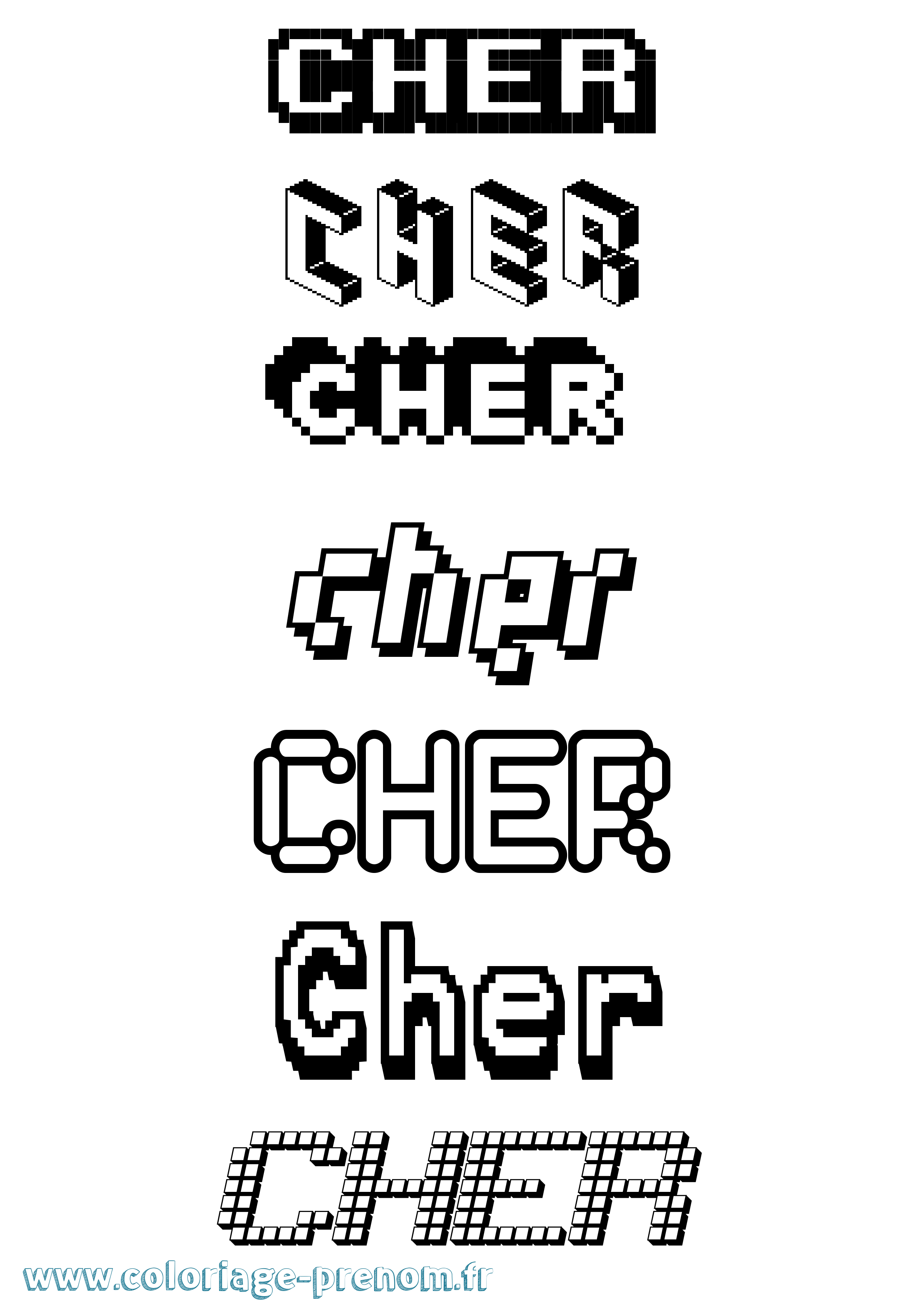Coloriage prénom Cher Pixel