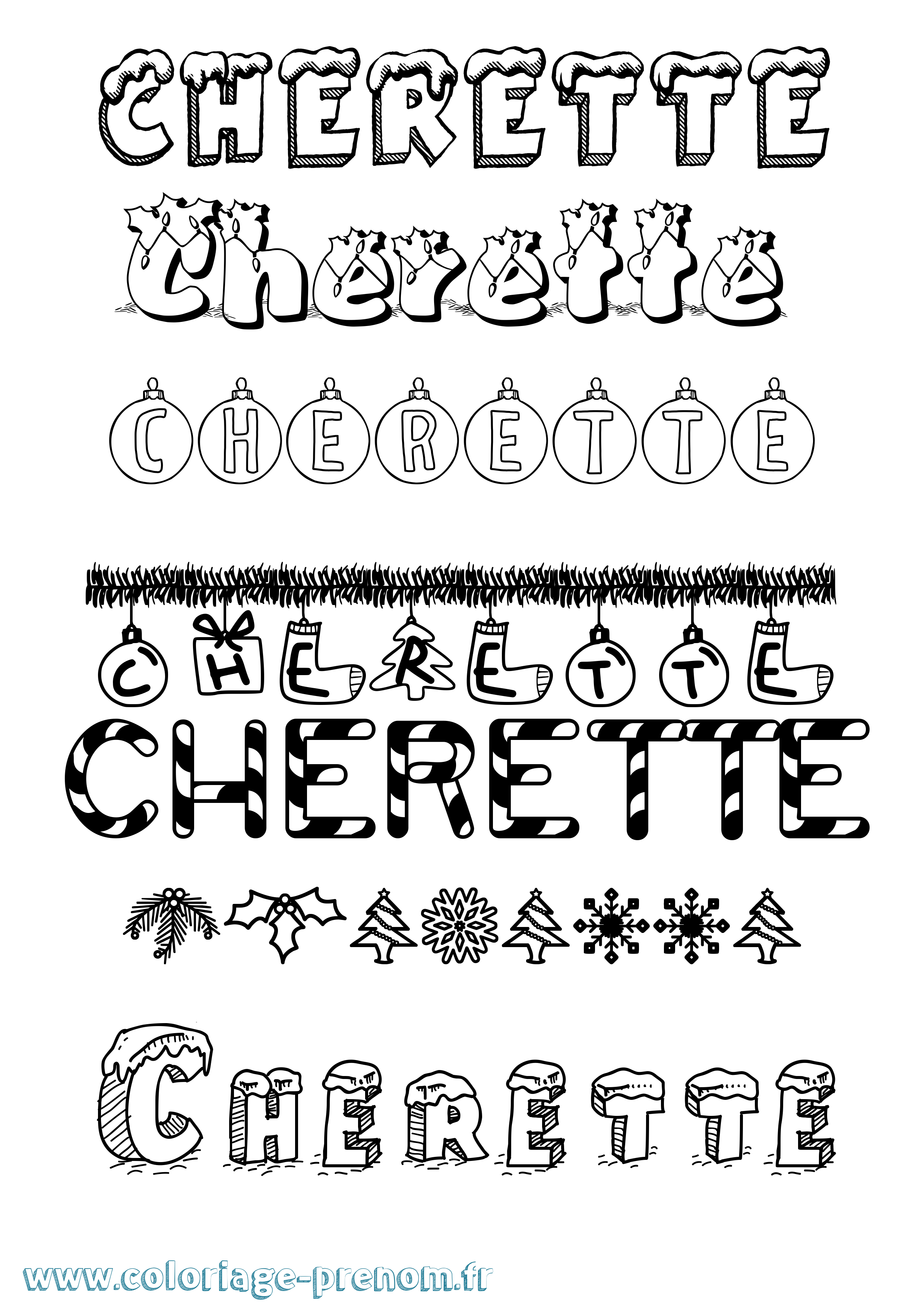 Coloriage Cherette Noël Coloriage prénom Cherette Noël