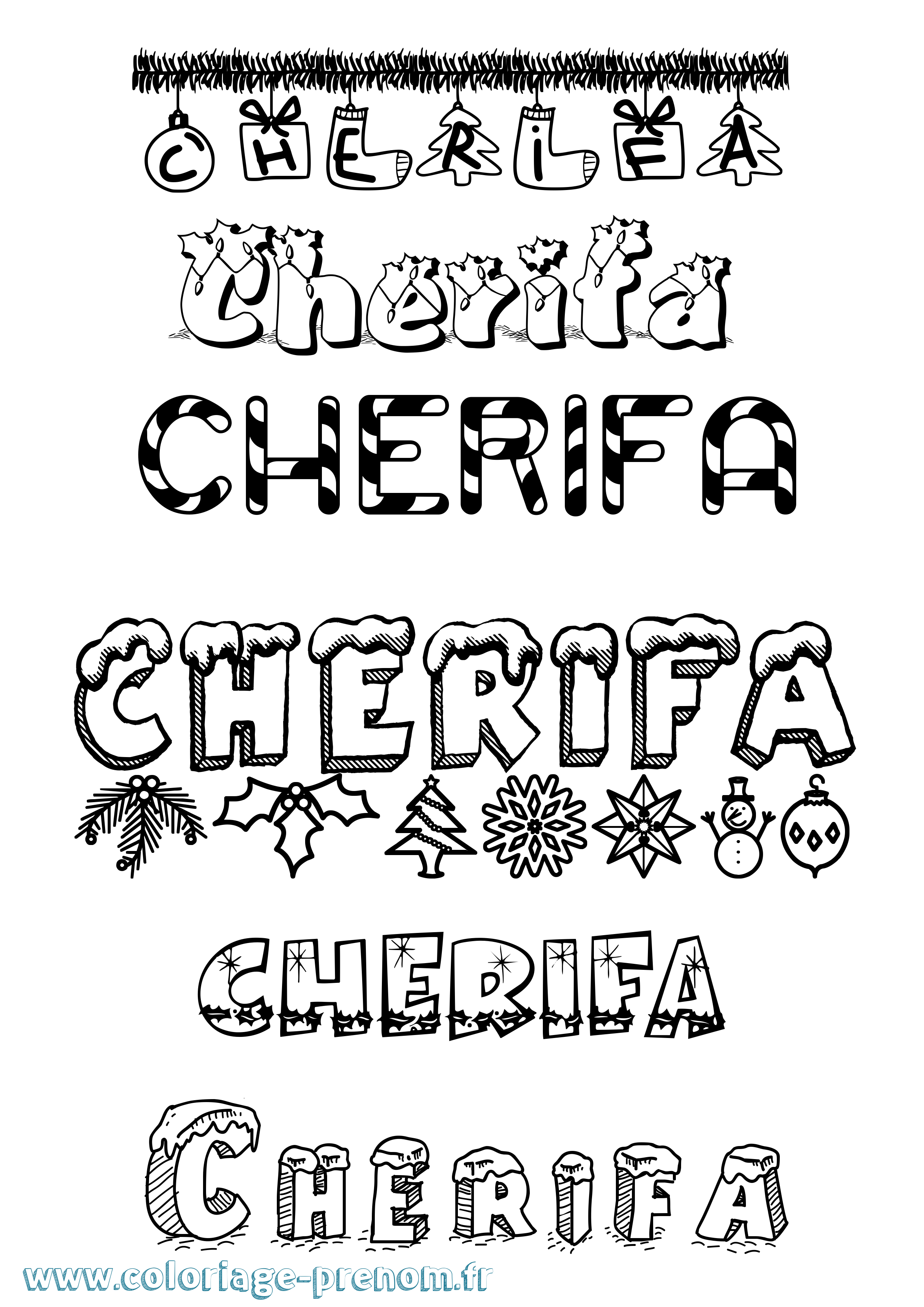 Coloriage Cherifa Noël Coloriage prénom Cherifa Noël