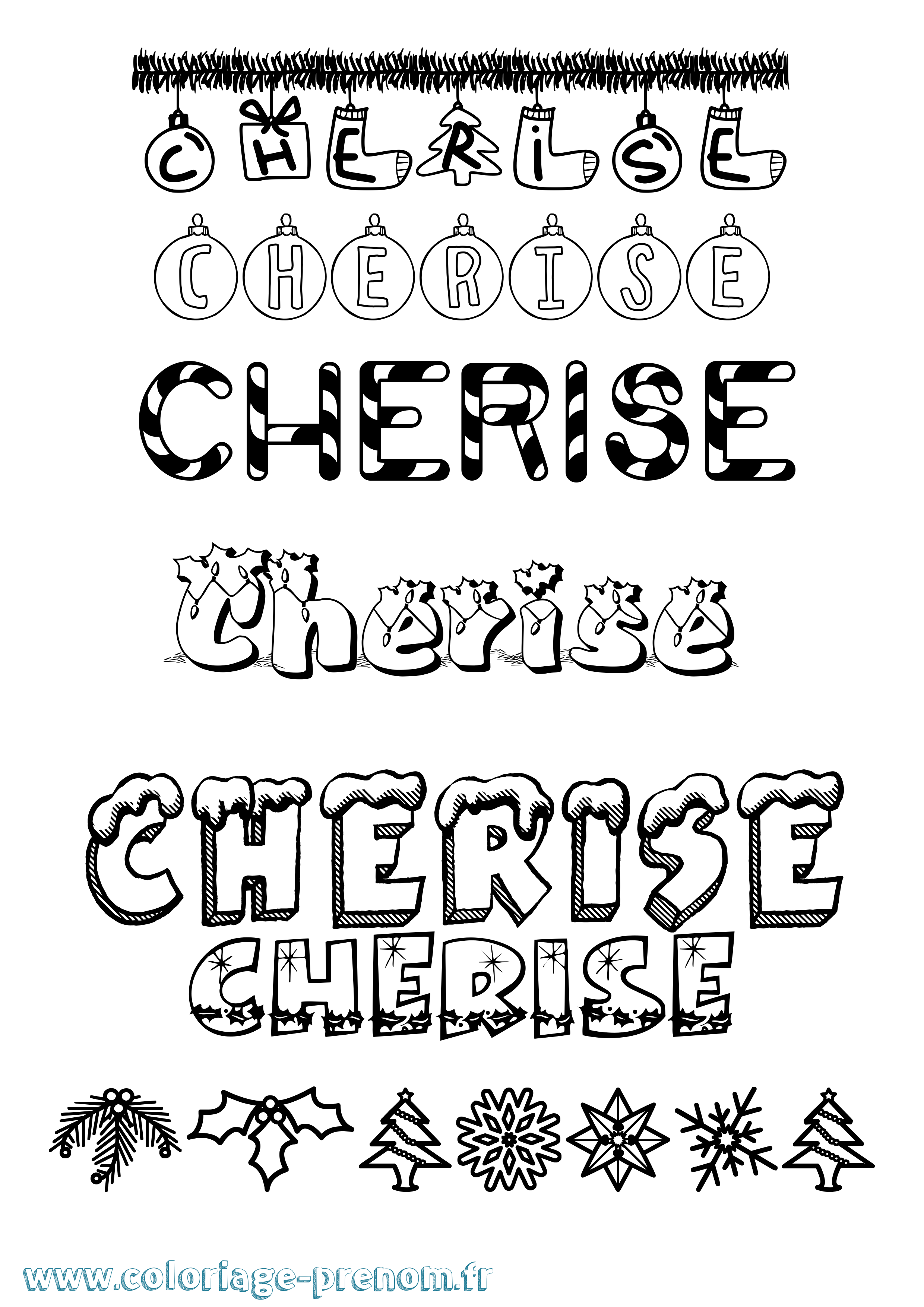 Coloriage Cherise Noël Coloriage prénom Cherise Noël