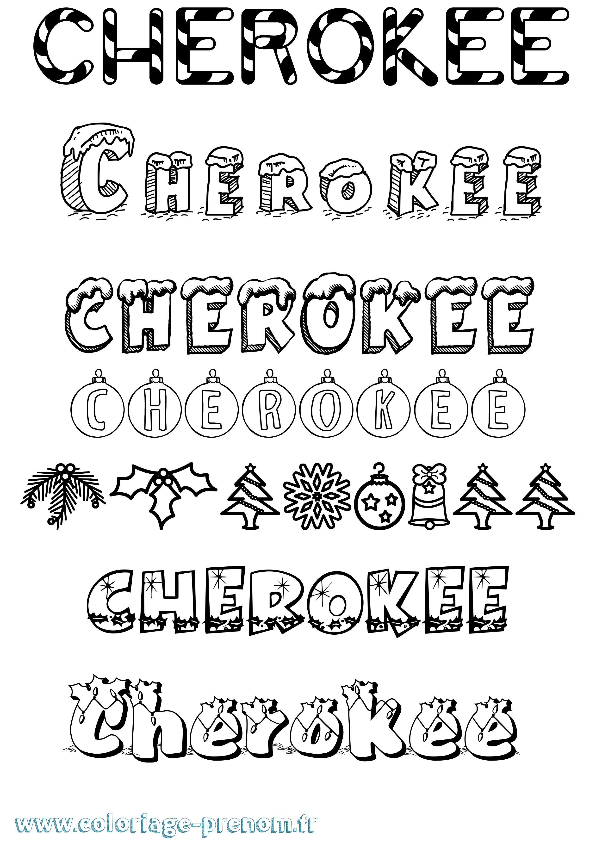 Coloriage prénom Cherokee Noël
