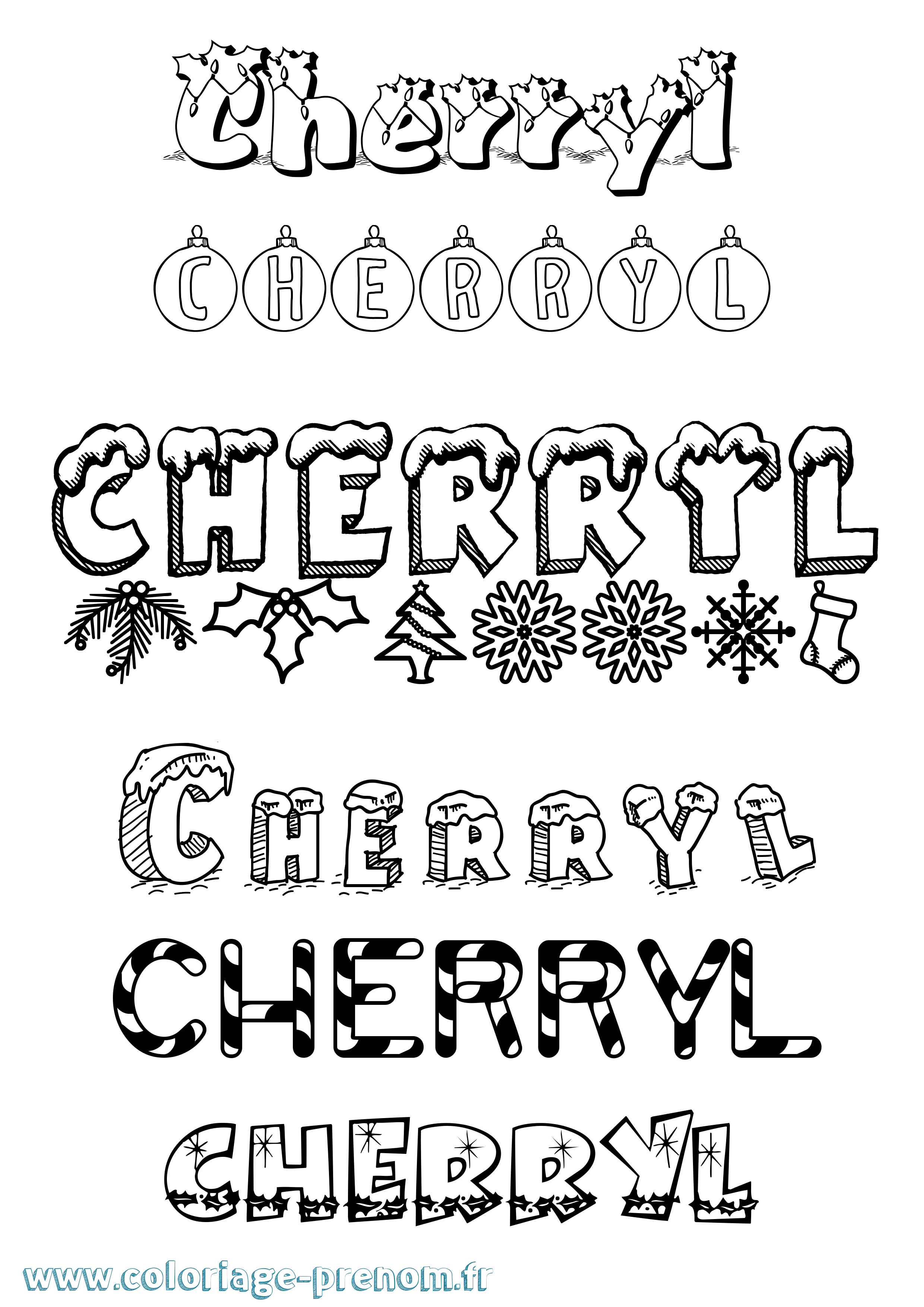Coloriage prénom Cherryl Noël