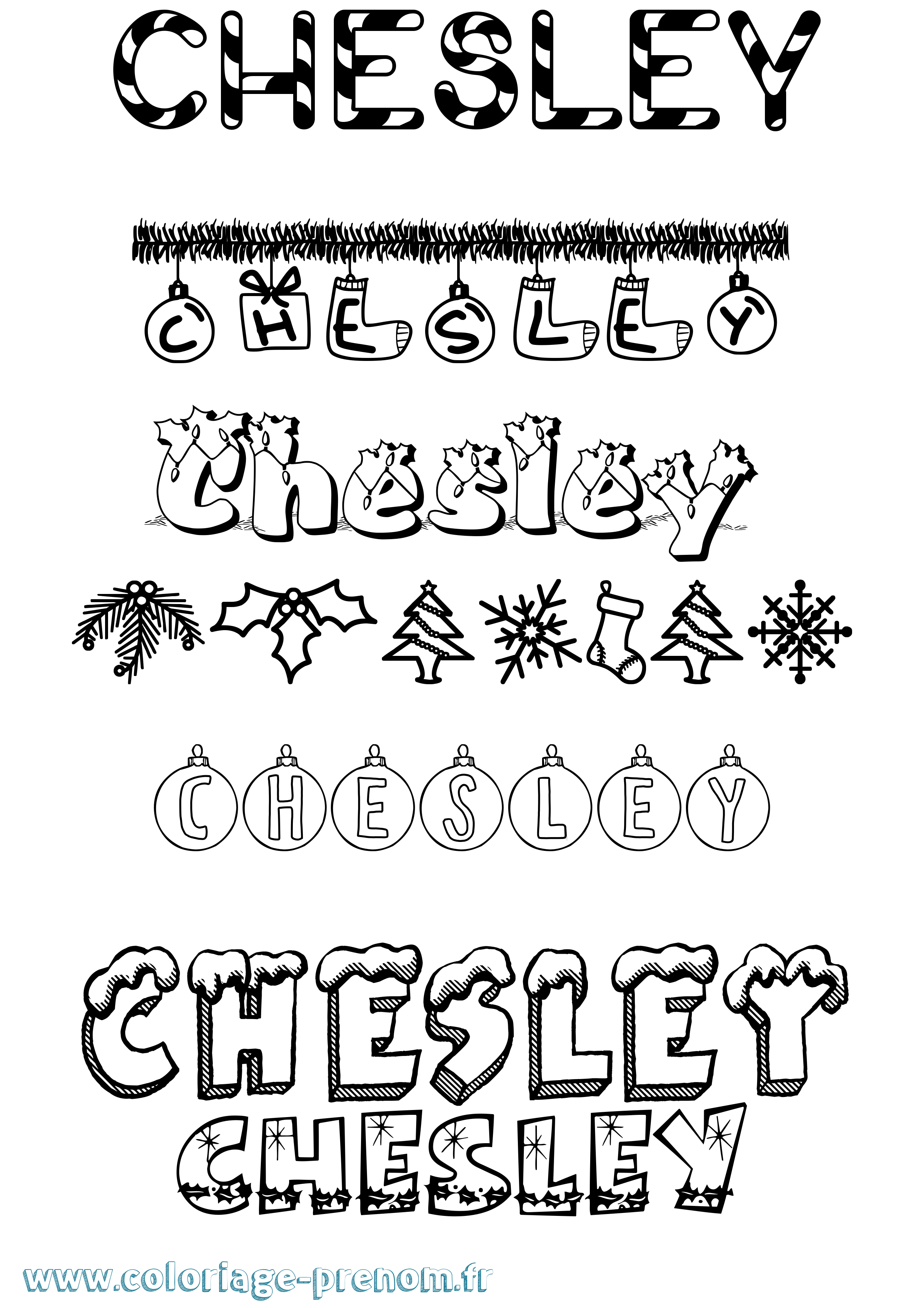 Coloriage prénom Chesley Noël
