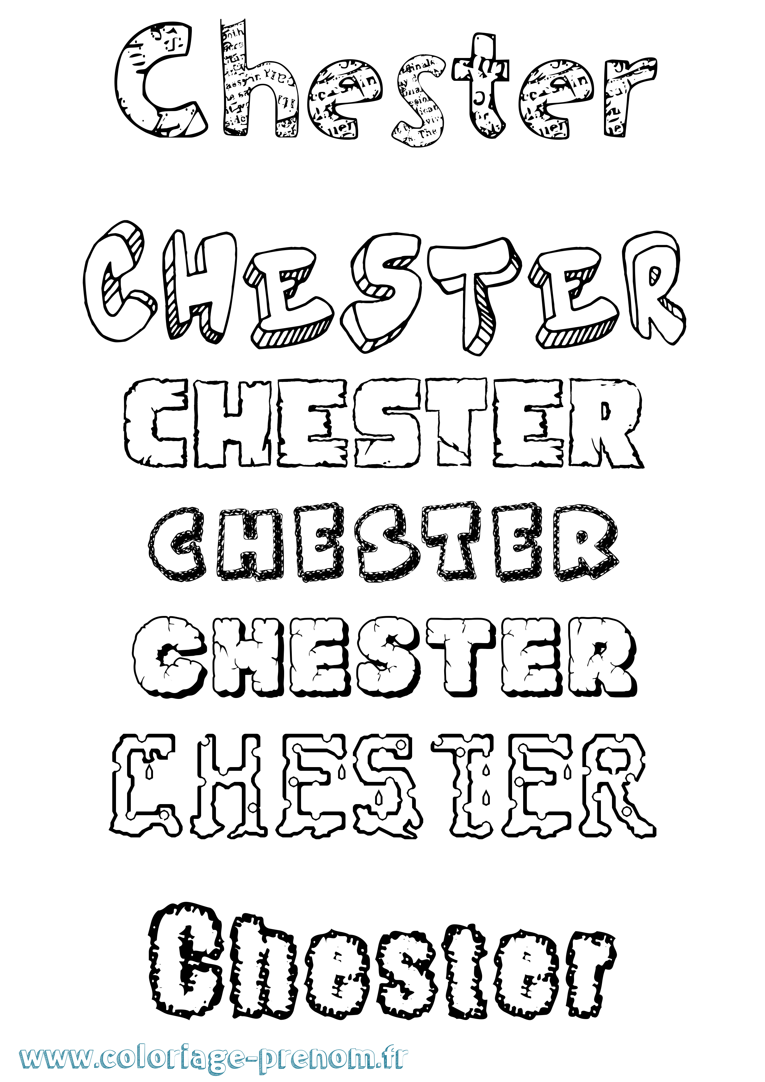 Coloriage prénom Chester Destructuré