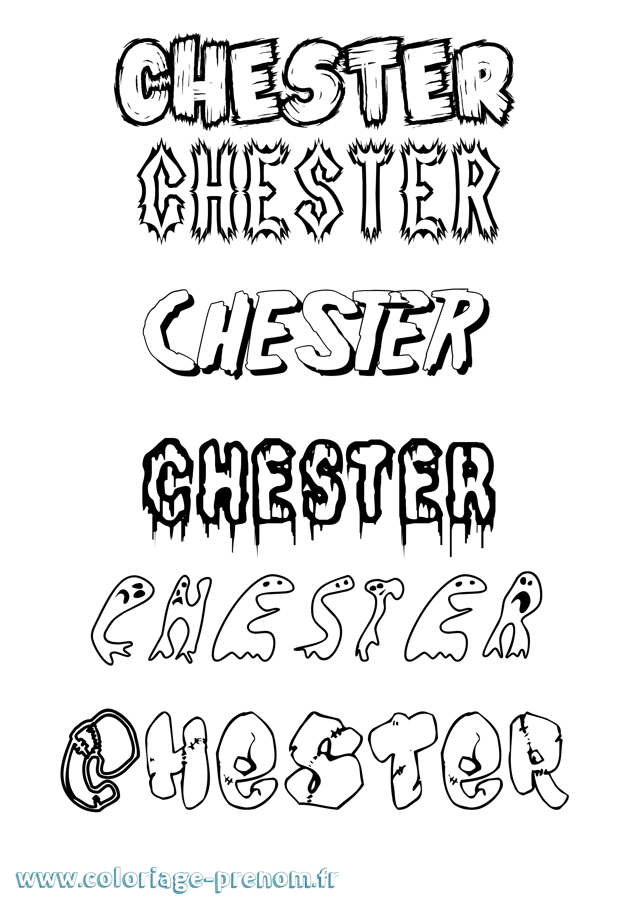 Coloriage prénom Chester Frisson