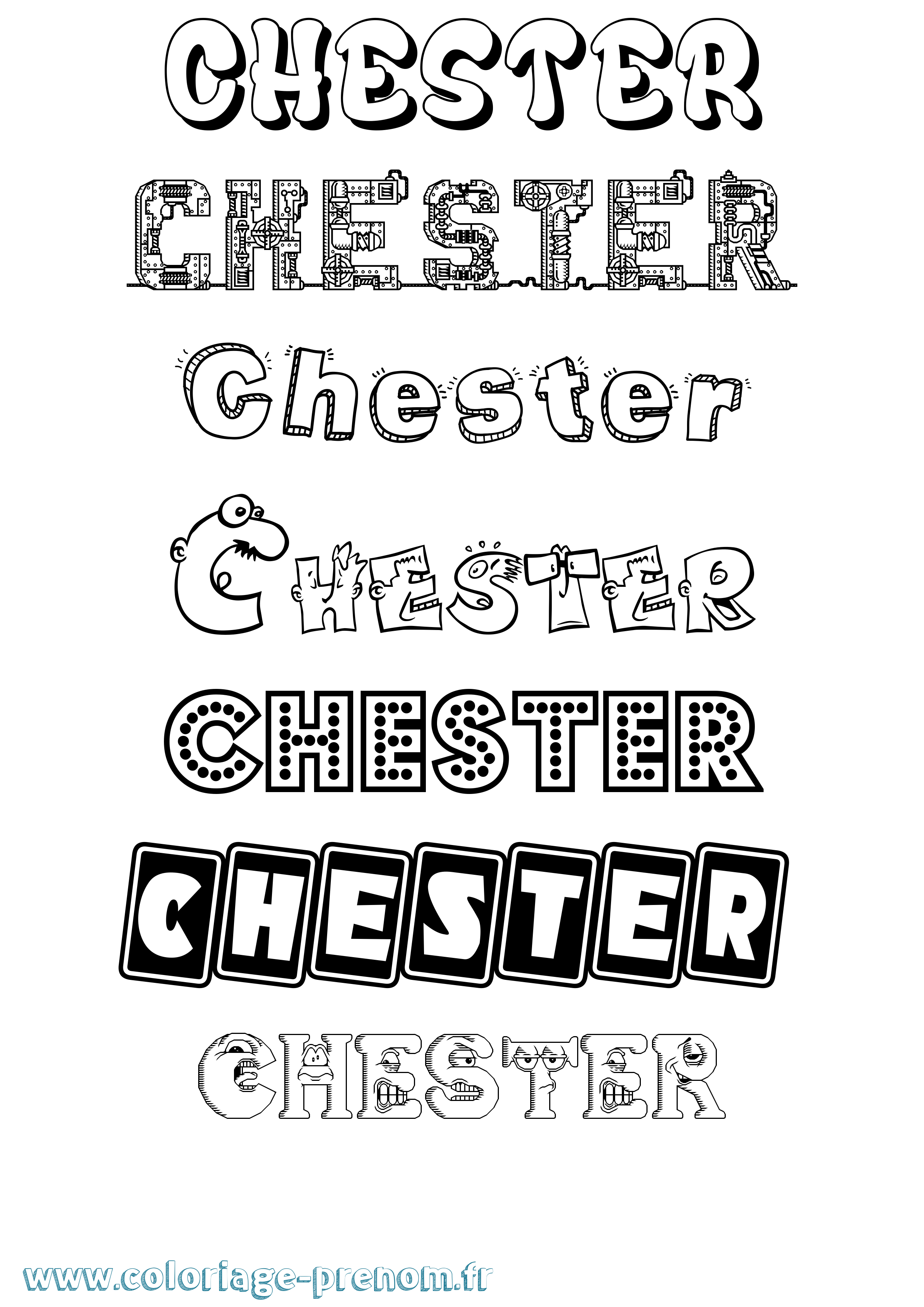 Coloriage prénom Chester Fun