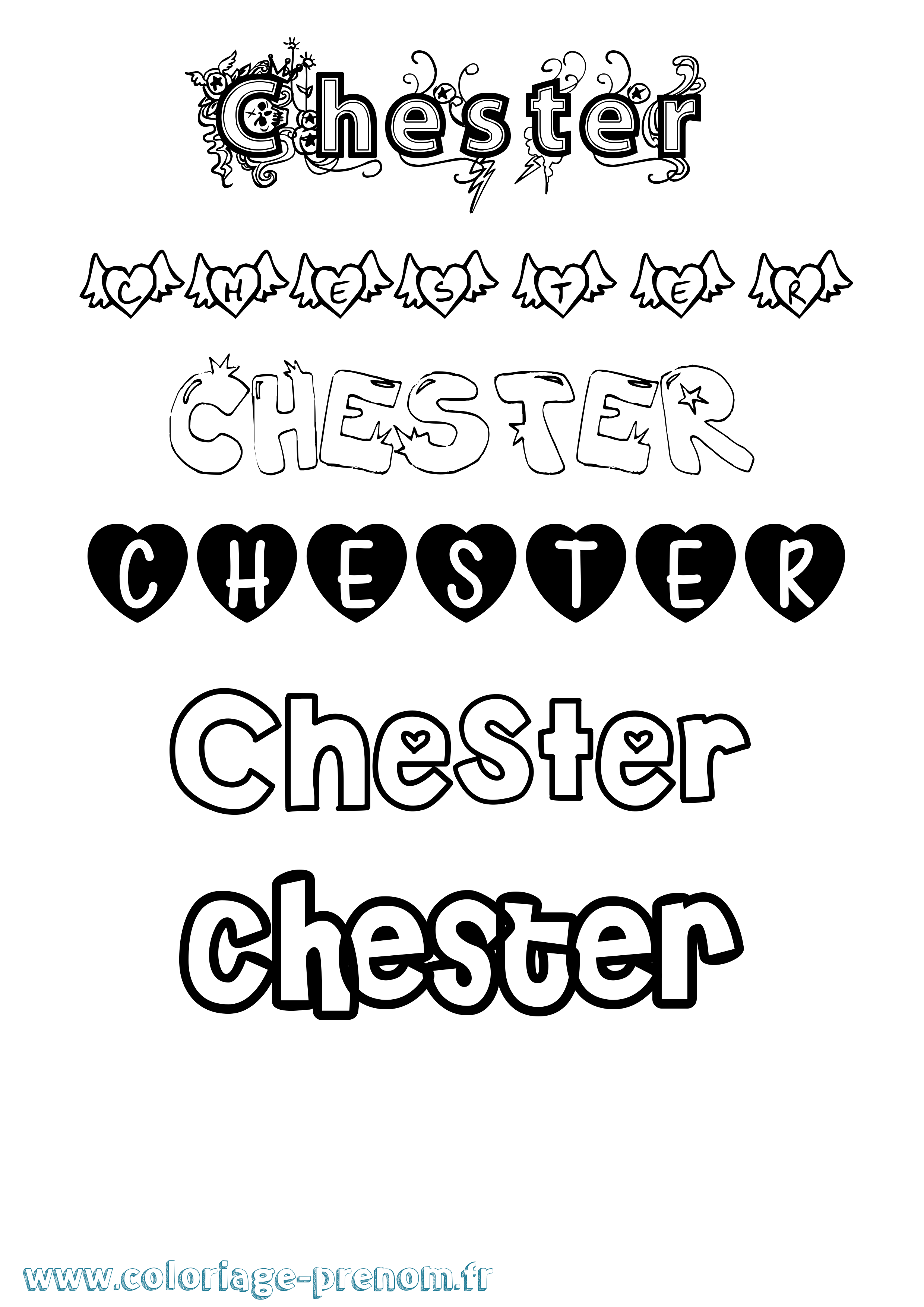Coloriage Chester Girly Coloriage prénom Chester Girly