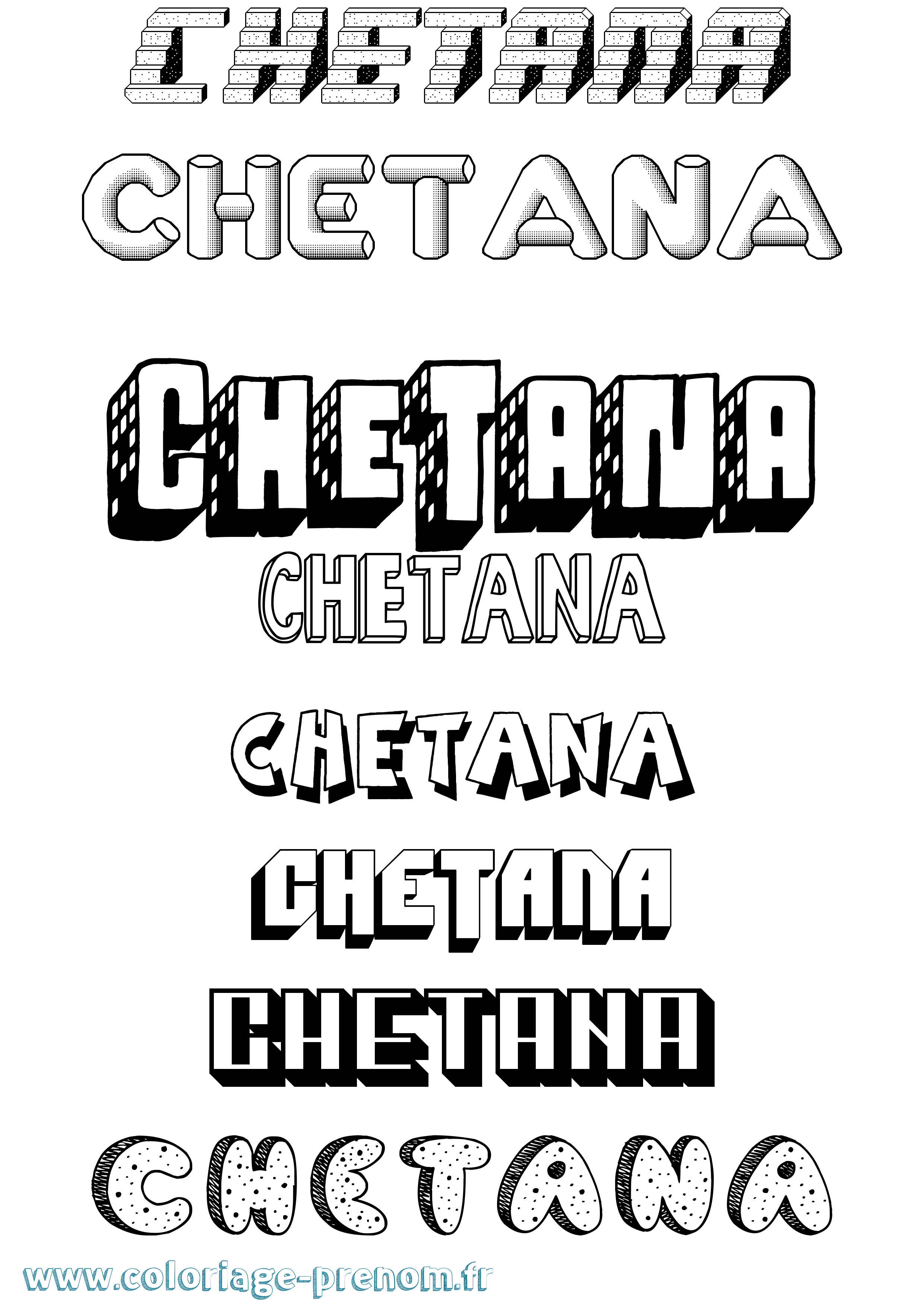 Coloriage prénom Chetana Effet 3D