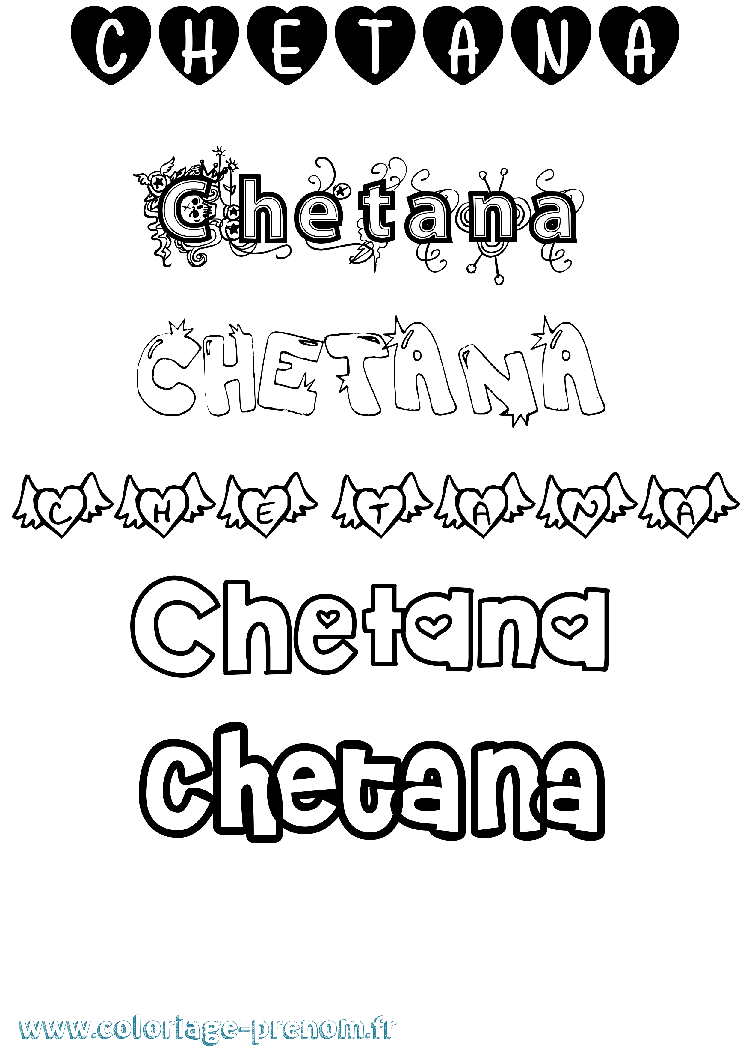 Coloriage prénom Chetana Girly