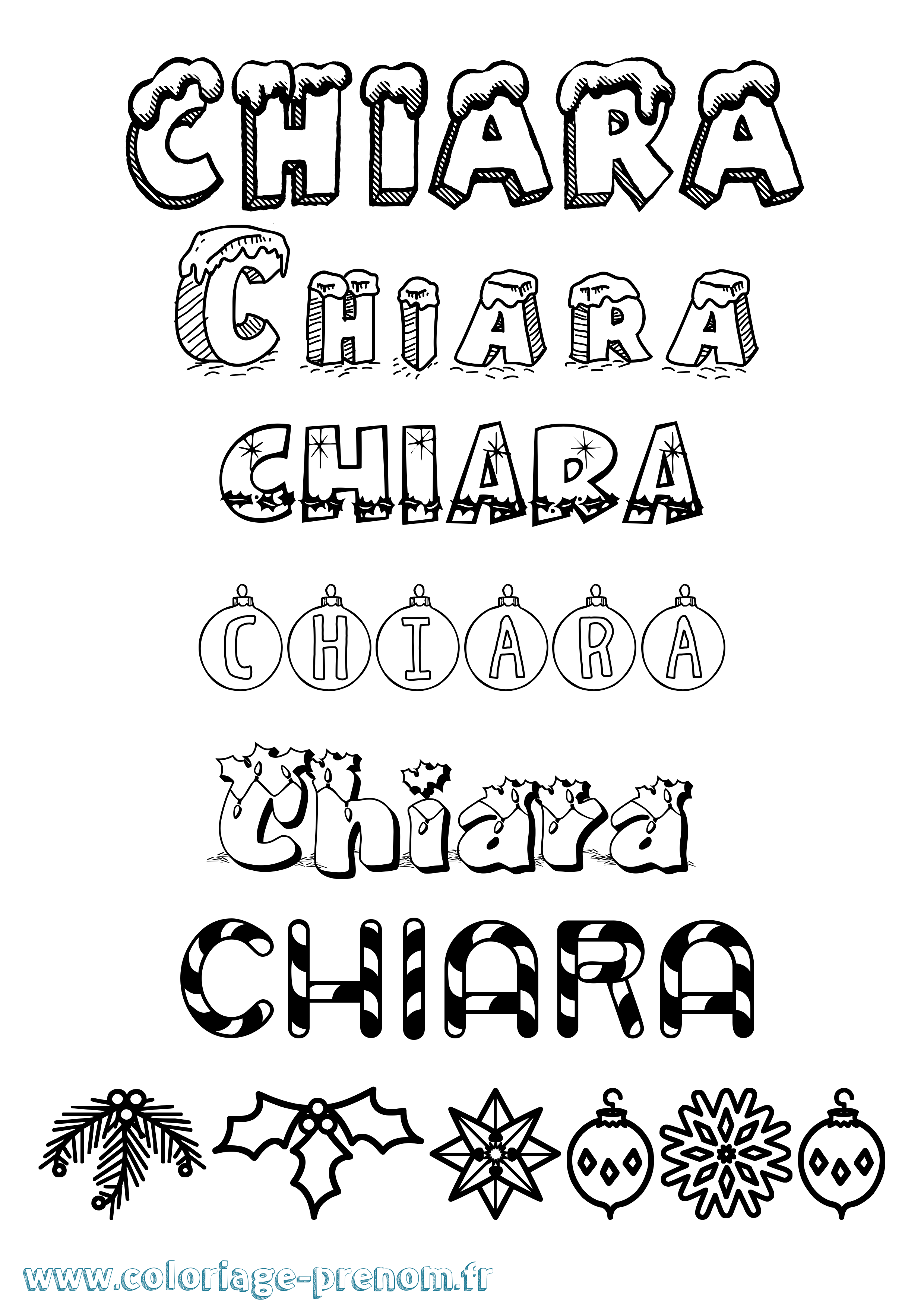Coloriage prénom Chiara Noël