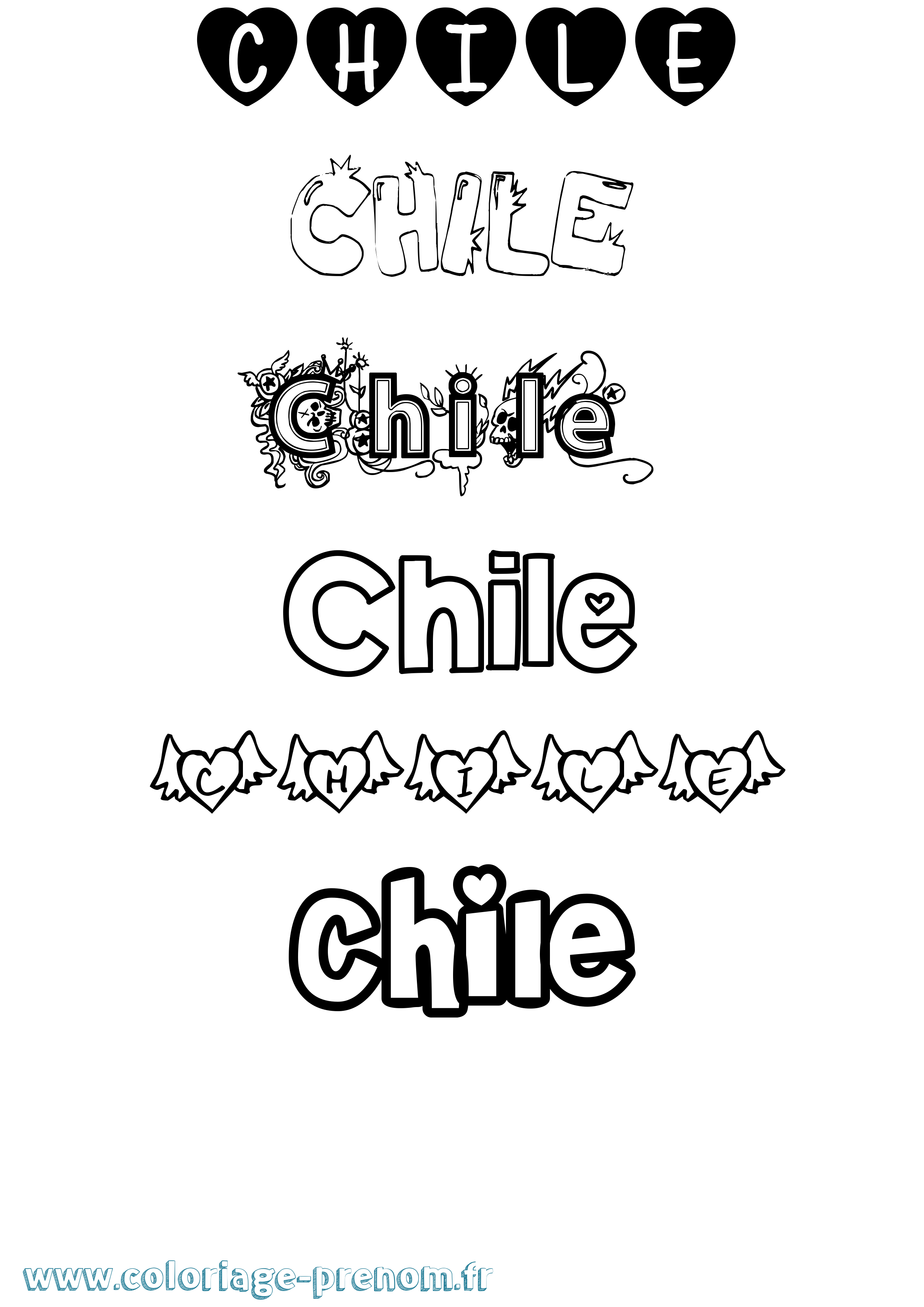 Coloriage prénom Chile Girly