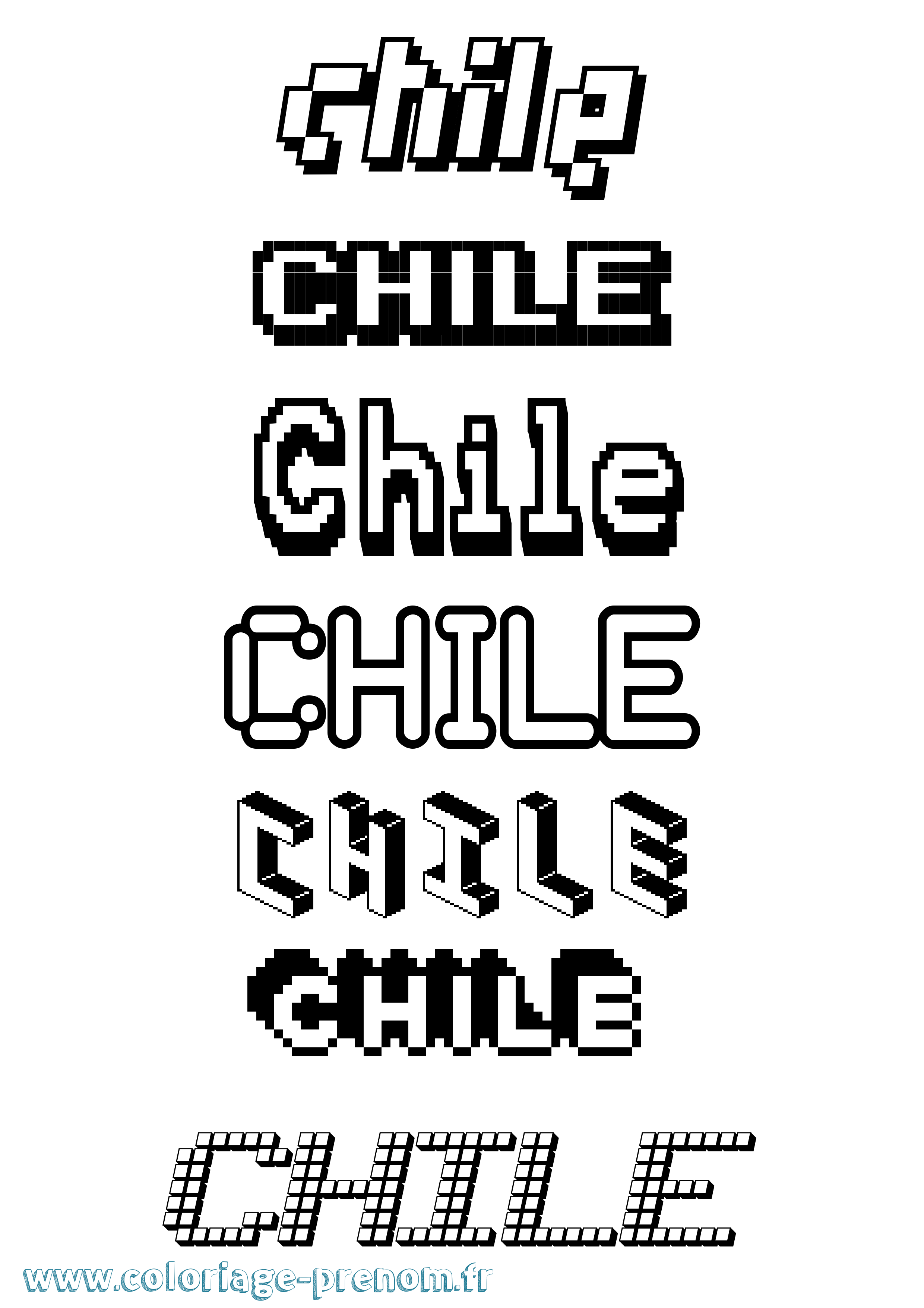 Coloriage prénom Chile Pixel