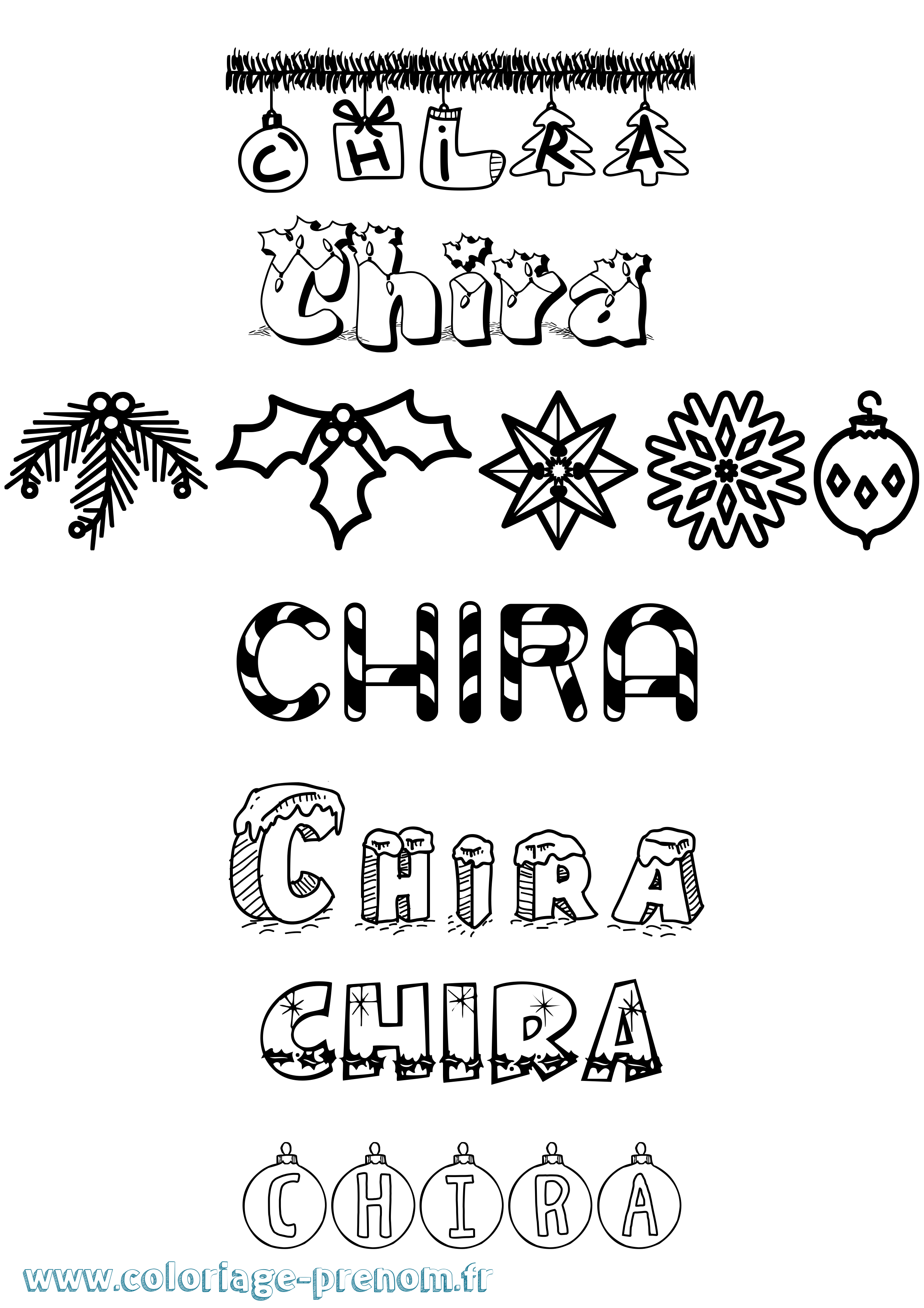 Coloriage prénom Chira Noël