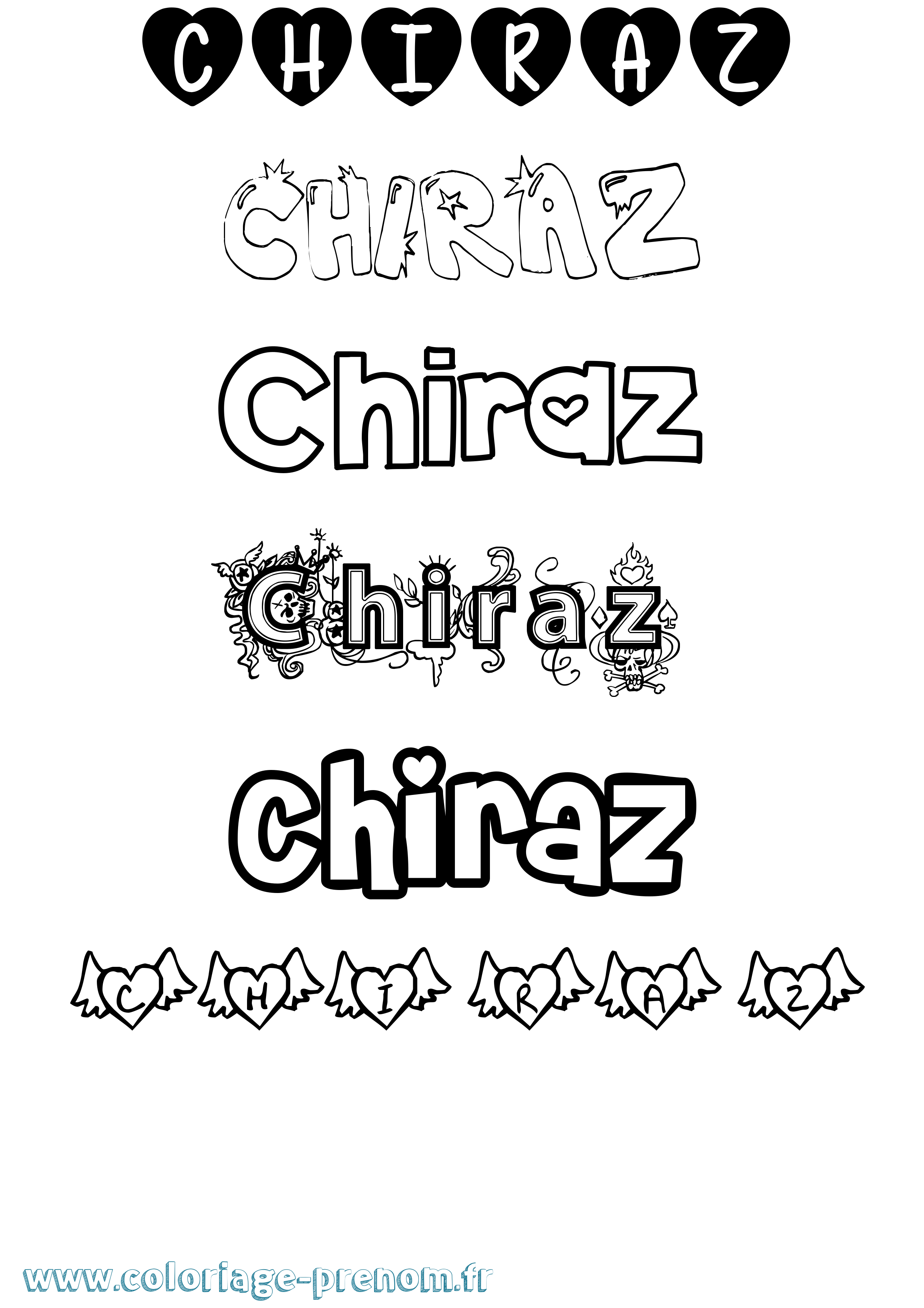 Coloriage prénom Chiraz Girly