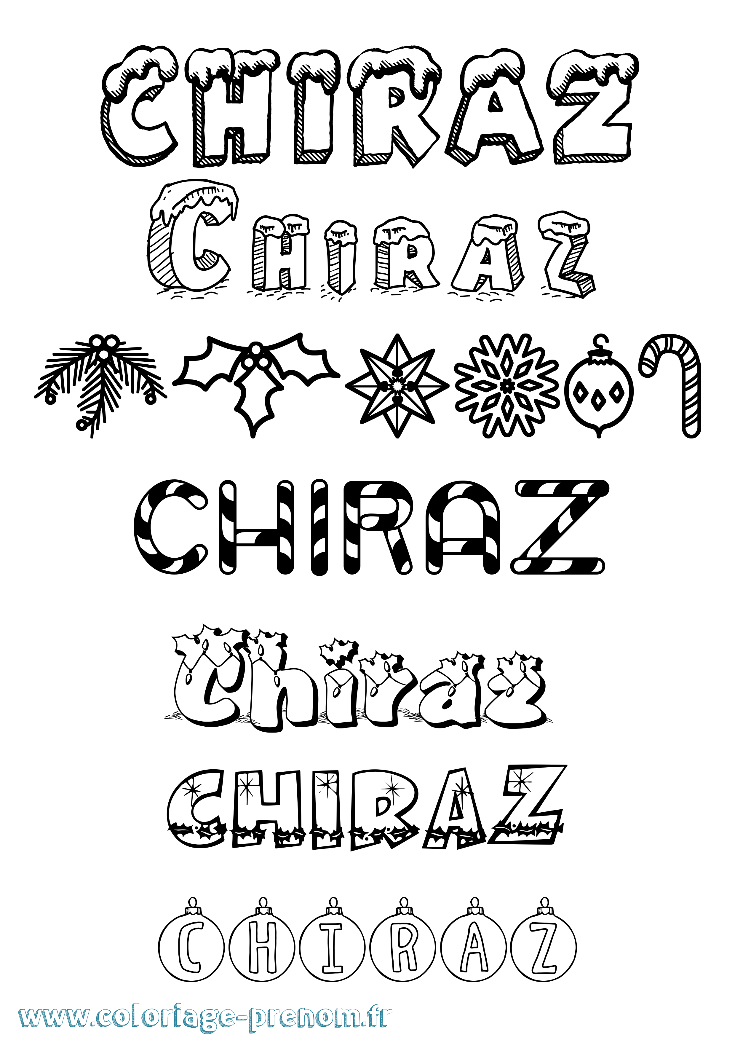 Coloriage prénom Chiraz Noël