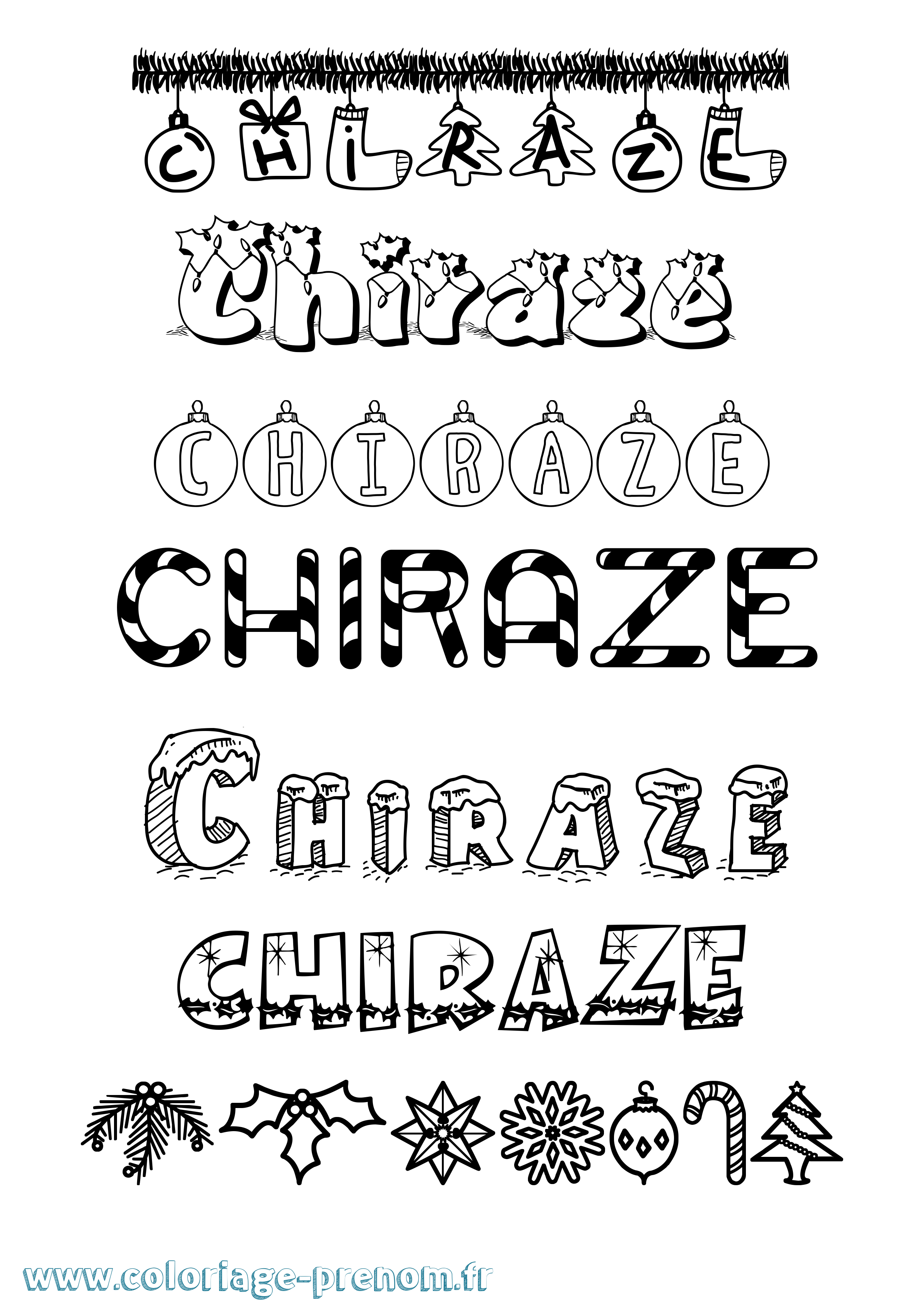 Coloriage prénom Chiraze Noël