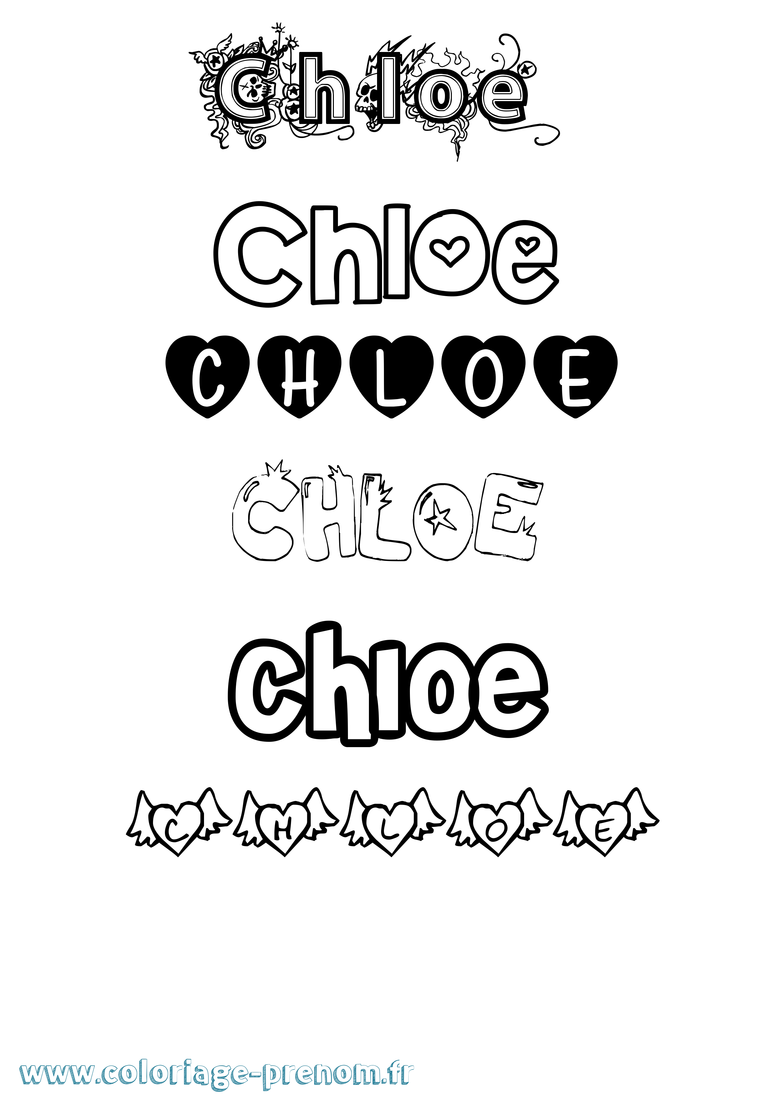 Coloriage prénom Chloe Girly