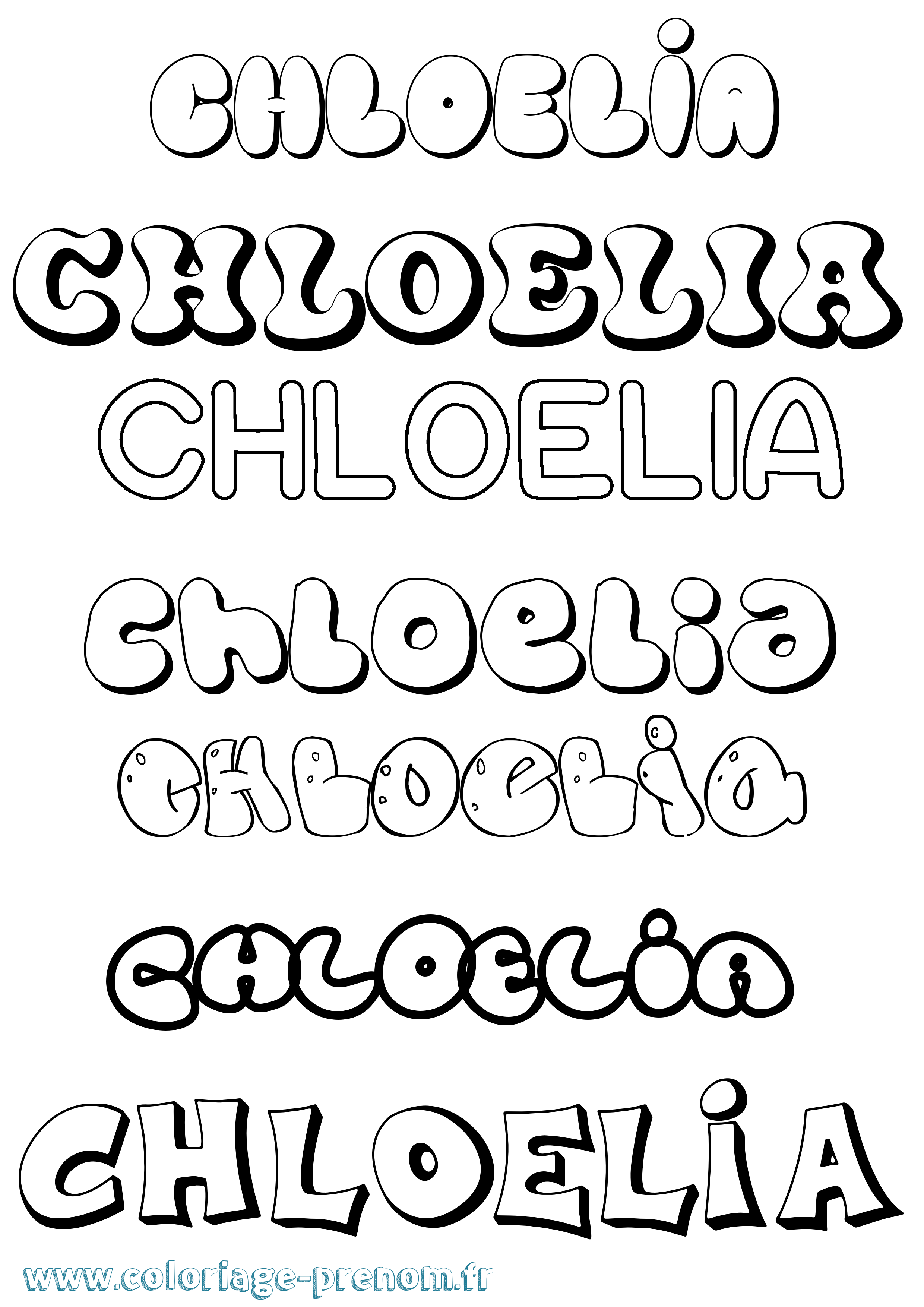 Coloriage prénom Chloelia Bubble