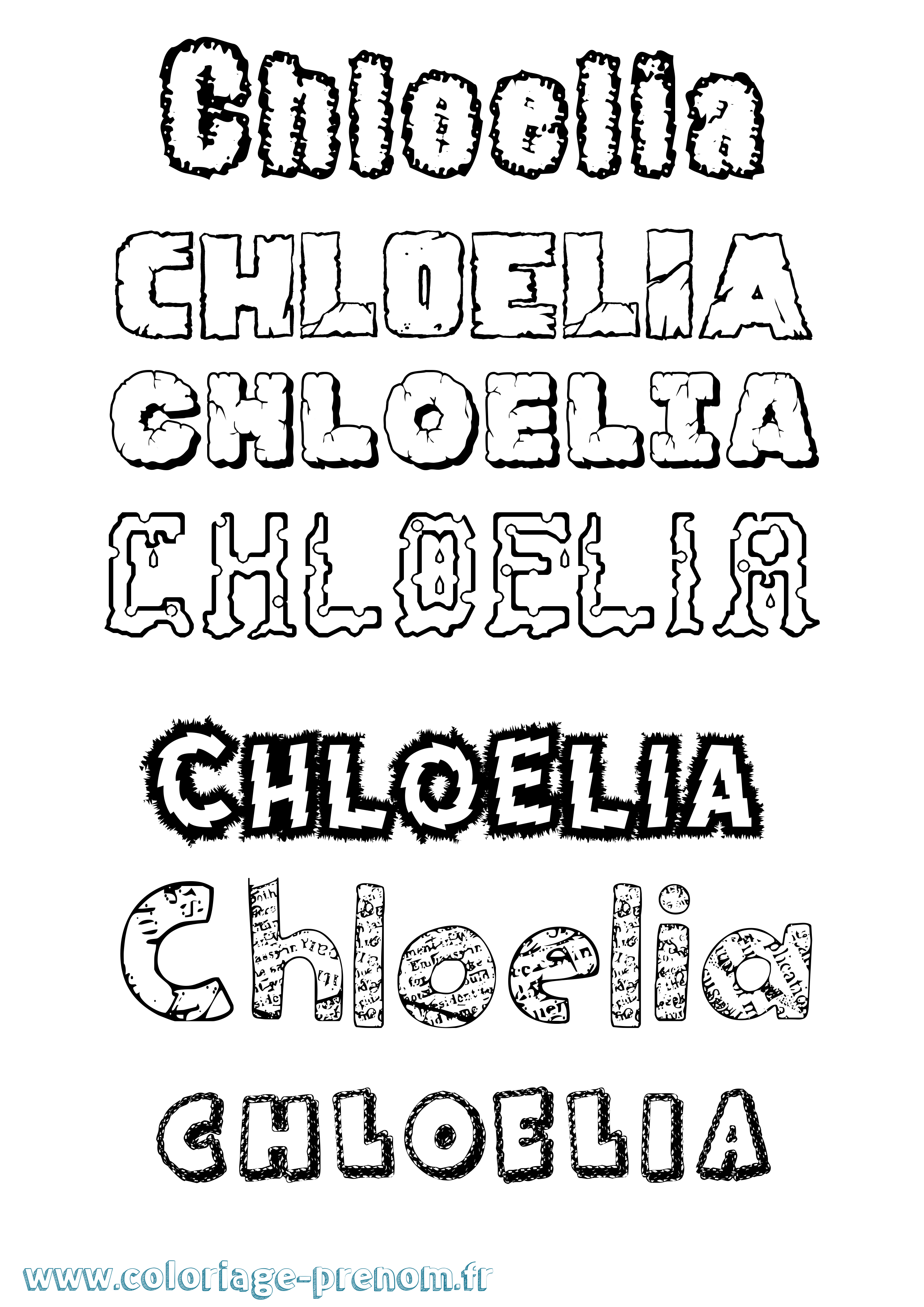 Coloriage prénom Chloelia Destructuré