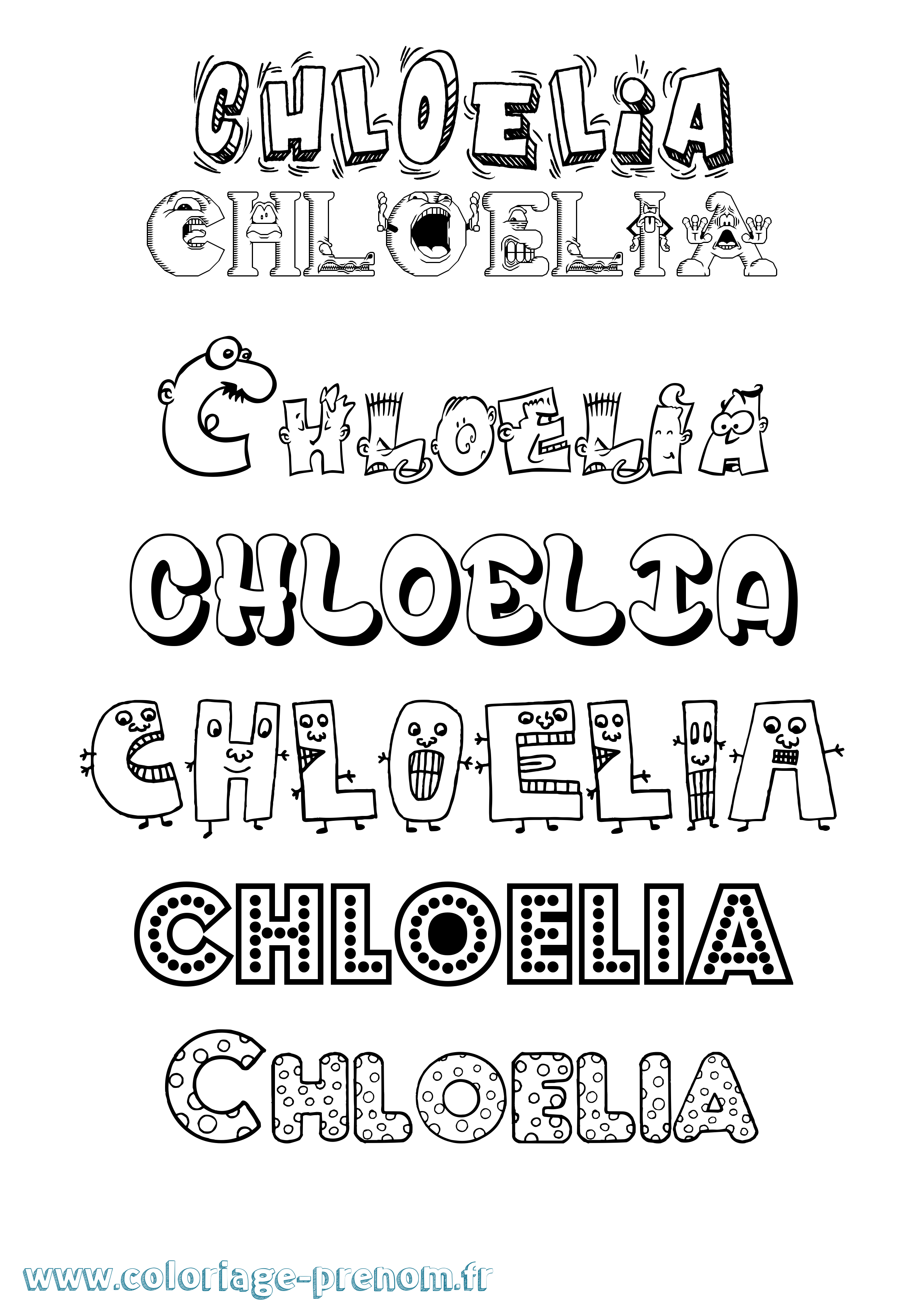 Coloriage prénom Chloelia Fun